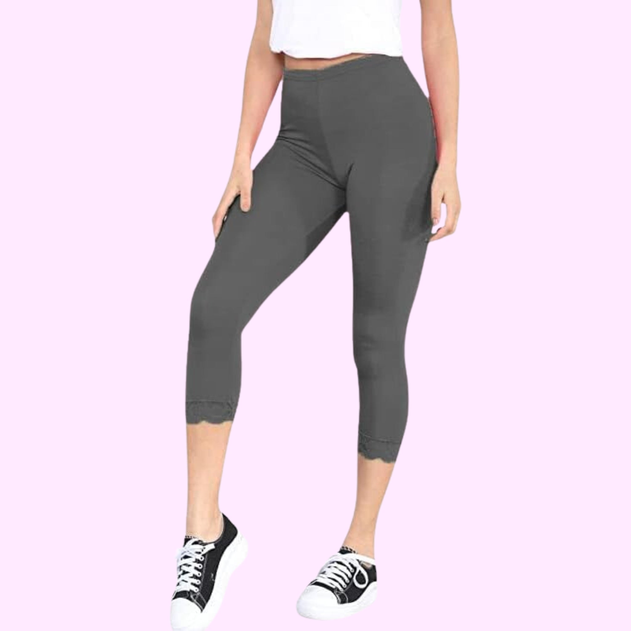 Capri 3/4 Lace Trim Leggings Leggings WearAll