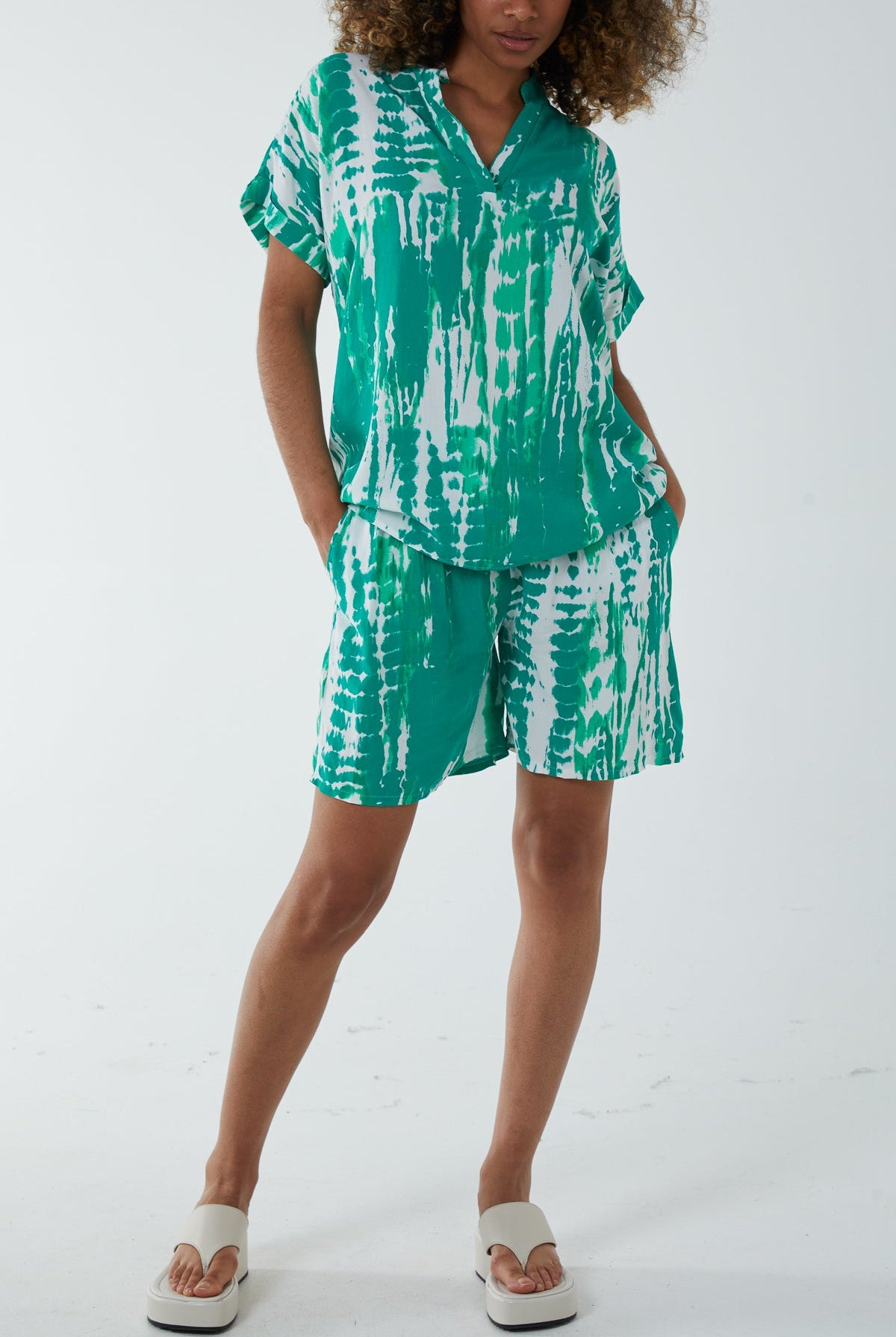 Tie Dye Co-Ord Set with Shorts Co-Ords WearAll Jade One Size