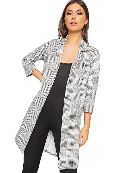 Houndstooth Check Print Jacket Duster Coat cardigan WearAll Black White 8