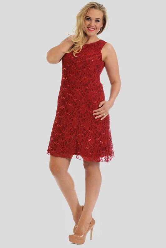 Sleeveless Lace Sequins Vest Red Dress Dress WearAll Red 12-14