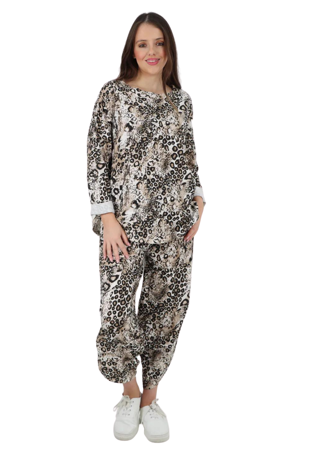 Animal Print Top Bottom Italian Co-ord Set 2 Piece Loungewear Loungewear WearAll