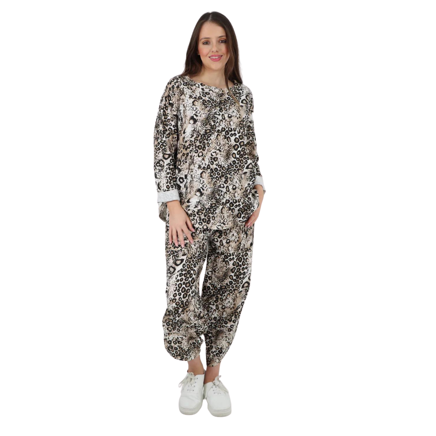 Animal Print Top Bottom Italian Co-ord Set 2 Piece Loungewear Loungewear WearAll