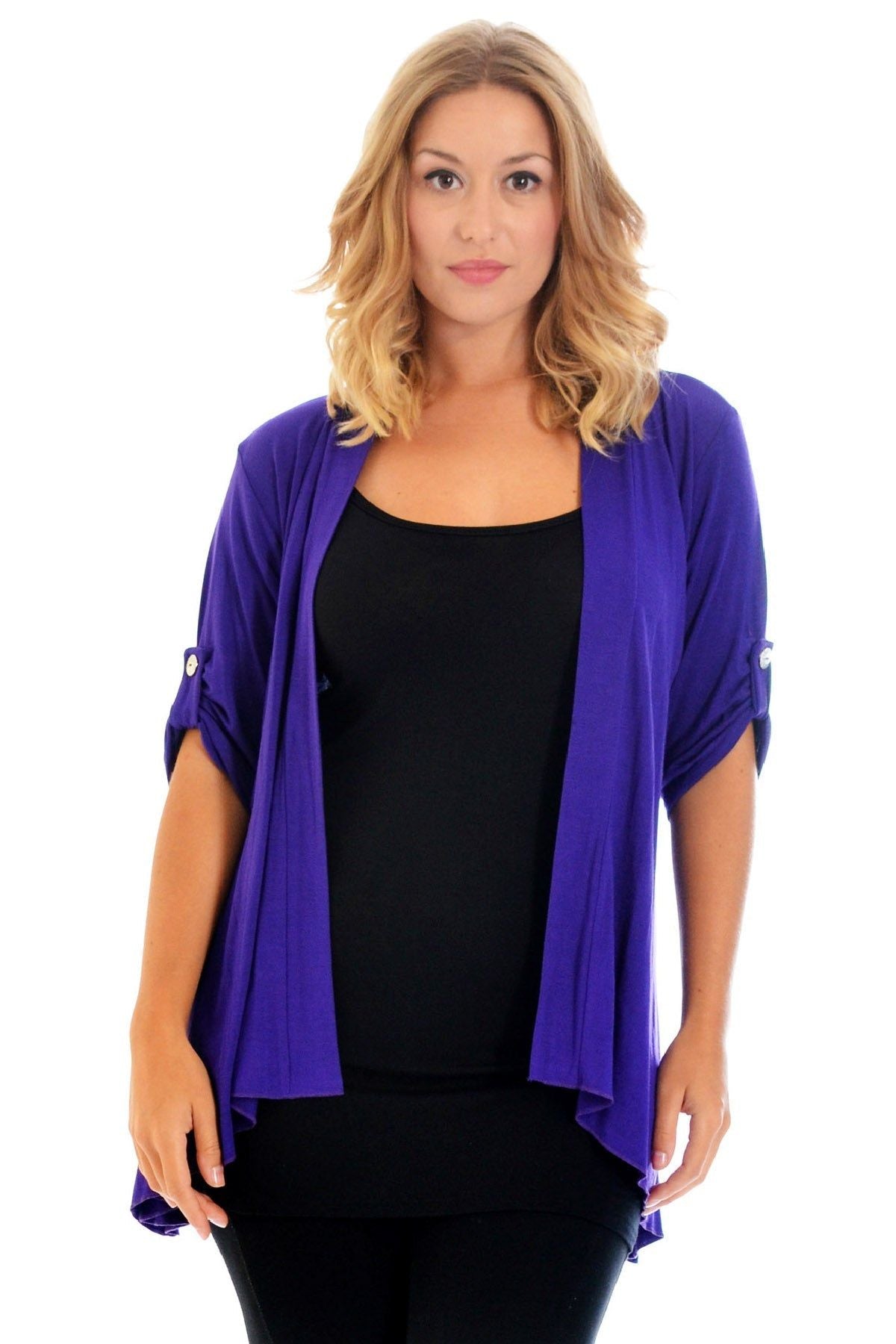 Button Open Cardigan Stretch Top cardigan WearAll Purple 14