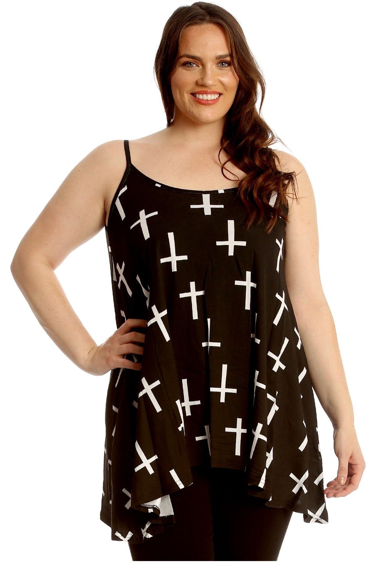 Black White Cross Print Strappy Dress Vest Top Dress WearAll Black White Cross 8-10