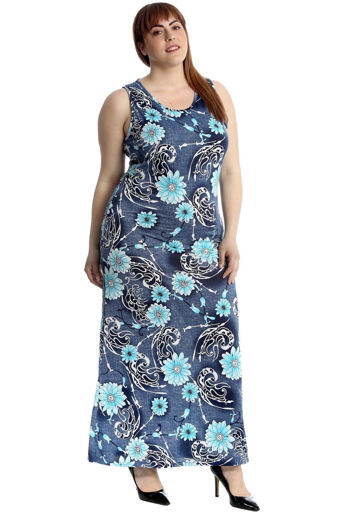 Denim Look Print Sleeveless Maxi Dress Dress WearAll
