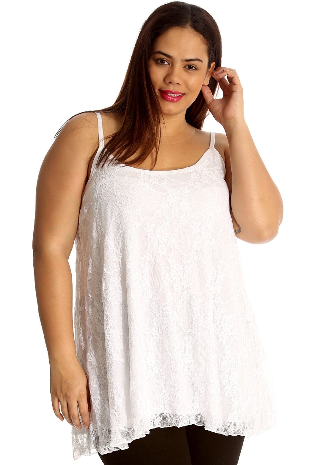 Lace Chiffon Sheer Lined Swing Vest Tops WearAll White 12-14