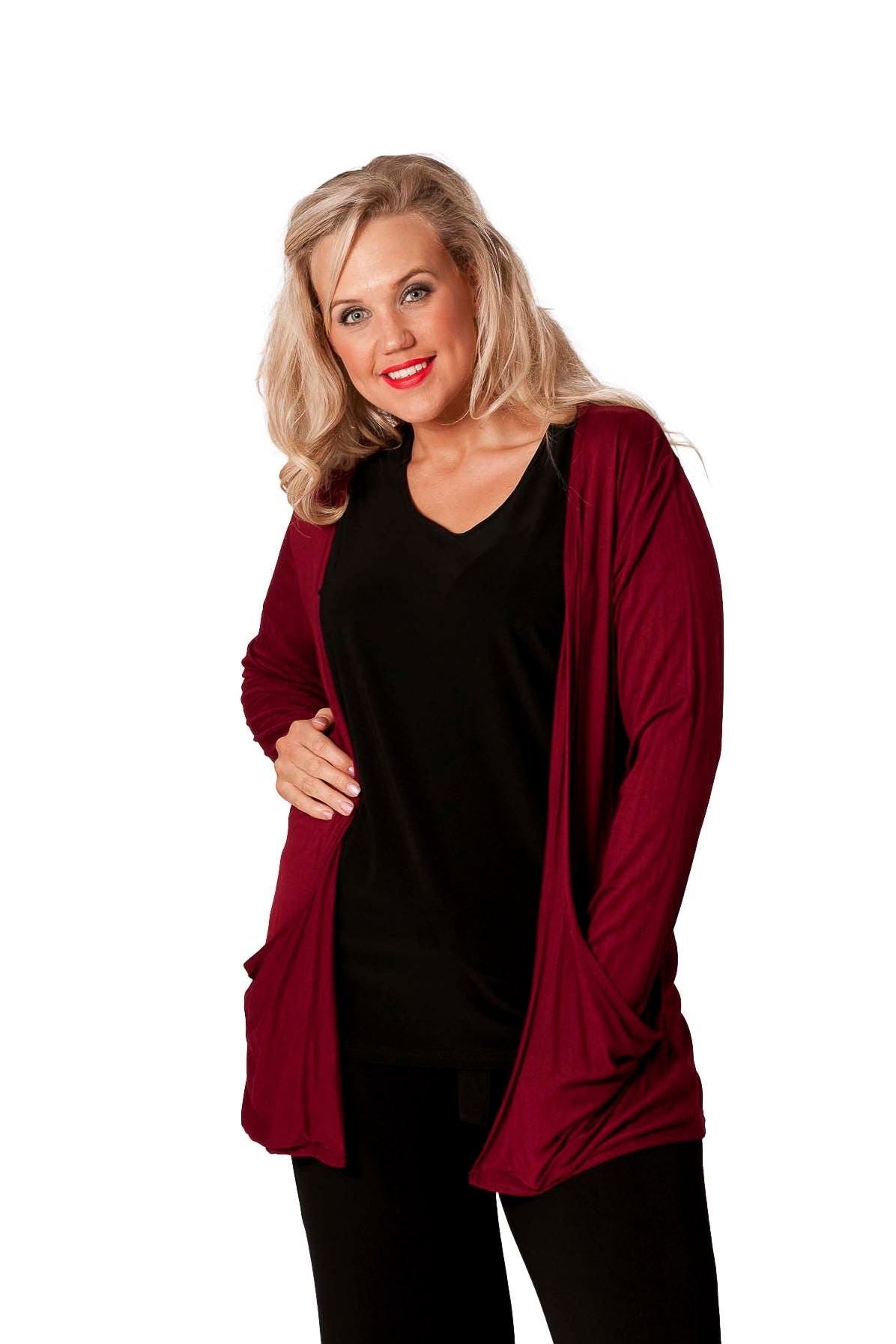 Plus Size Long Sleeve Pocket Cardigan cardigan WearAll Plum 16-18