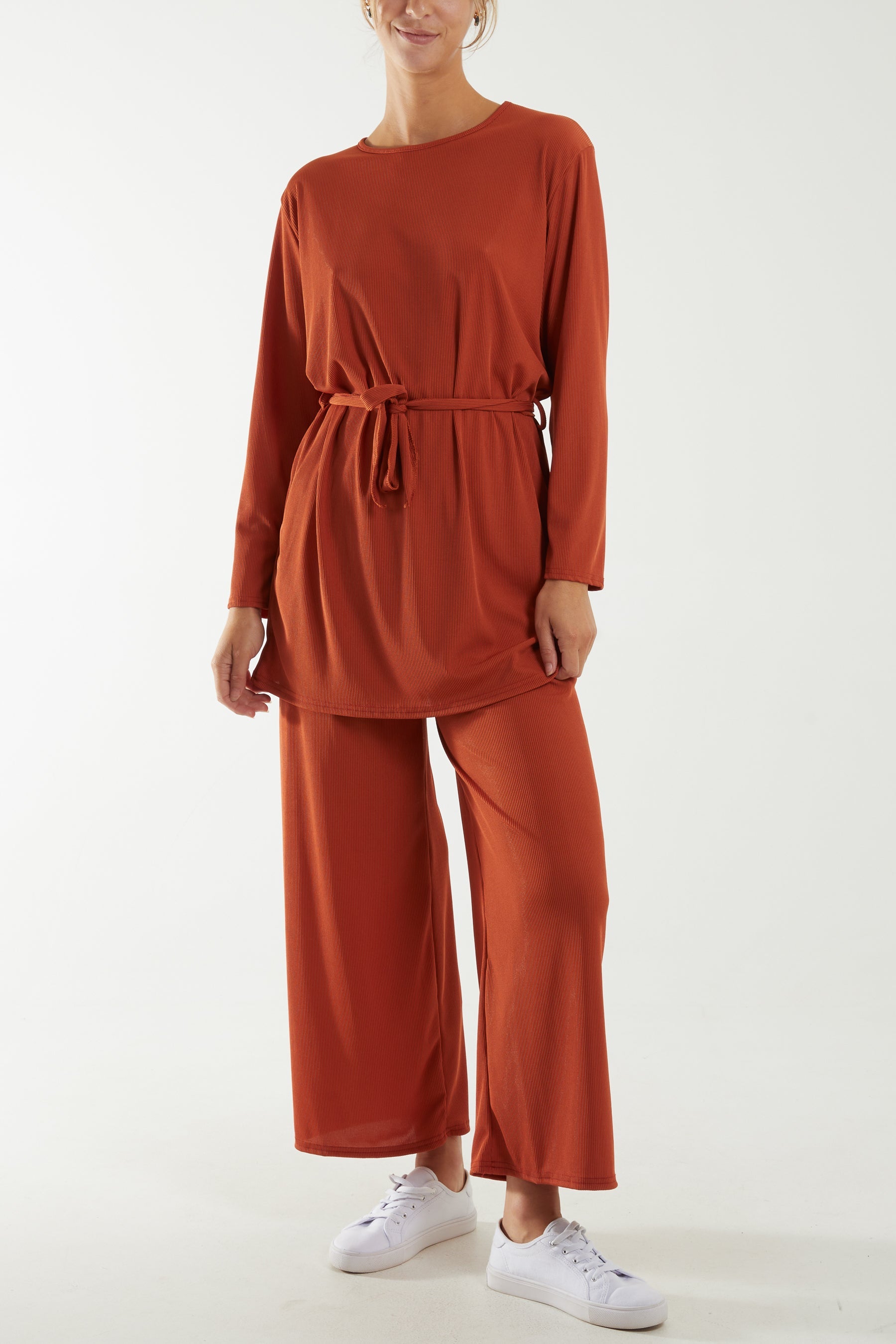 Tied Front Top & Trousers Belted Set Co-Ords WearAll Rust One Size