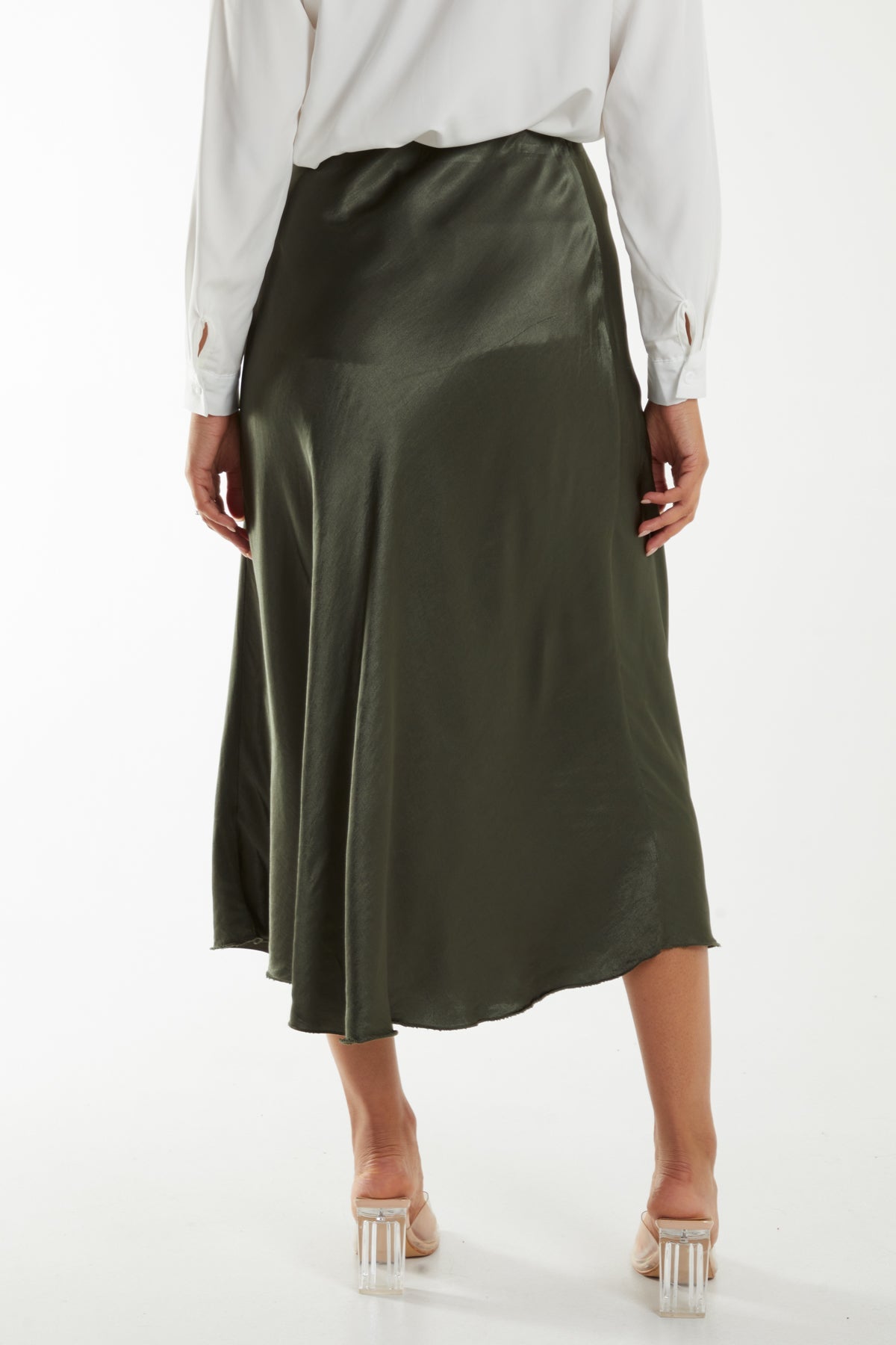 Waistband Satin Midi Skirt Skirts WearAll