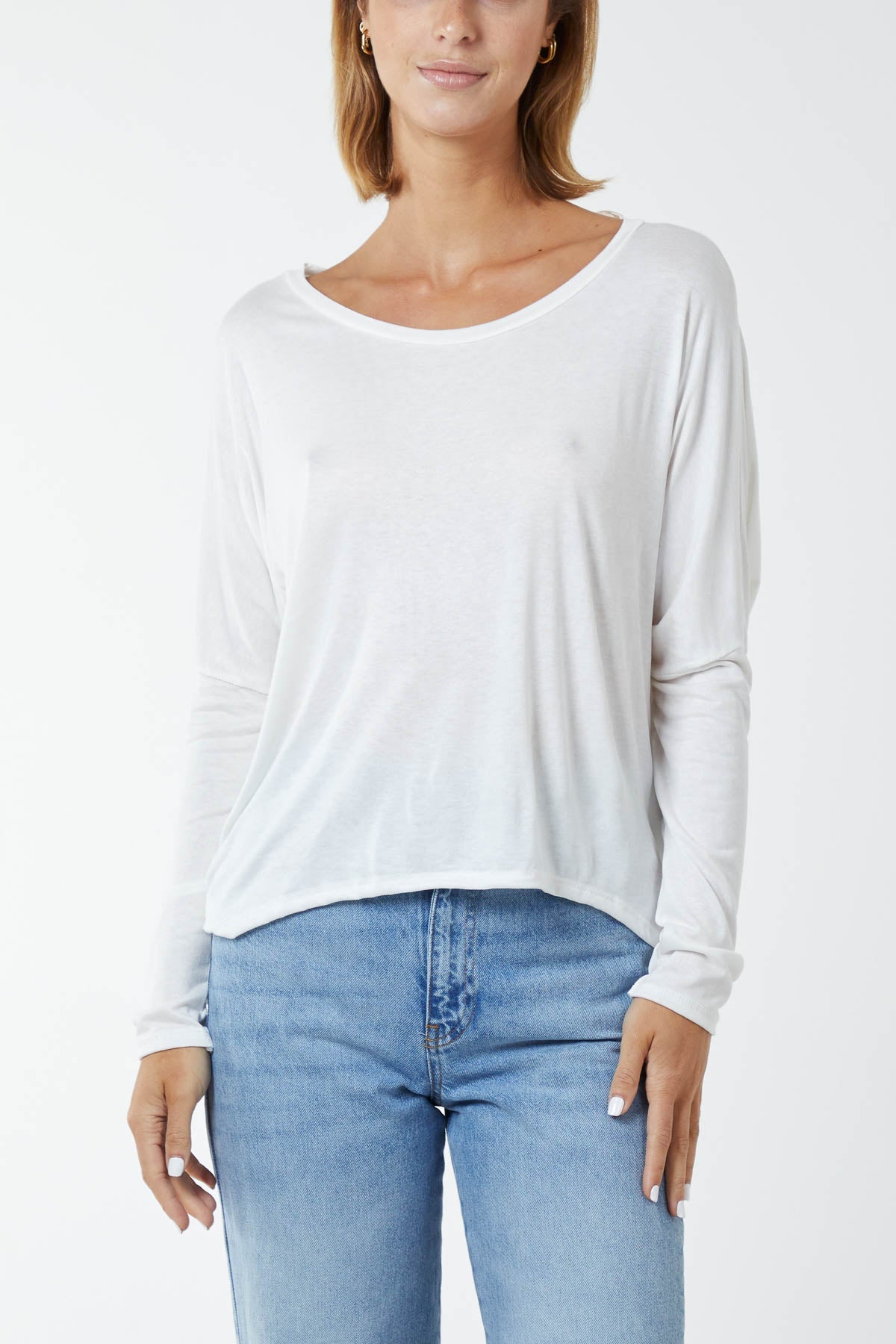 Basic Long Sleeve High Low Top TOPMF2 WearAll Cream One Size