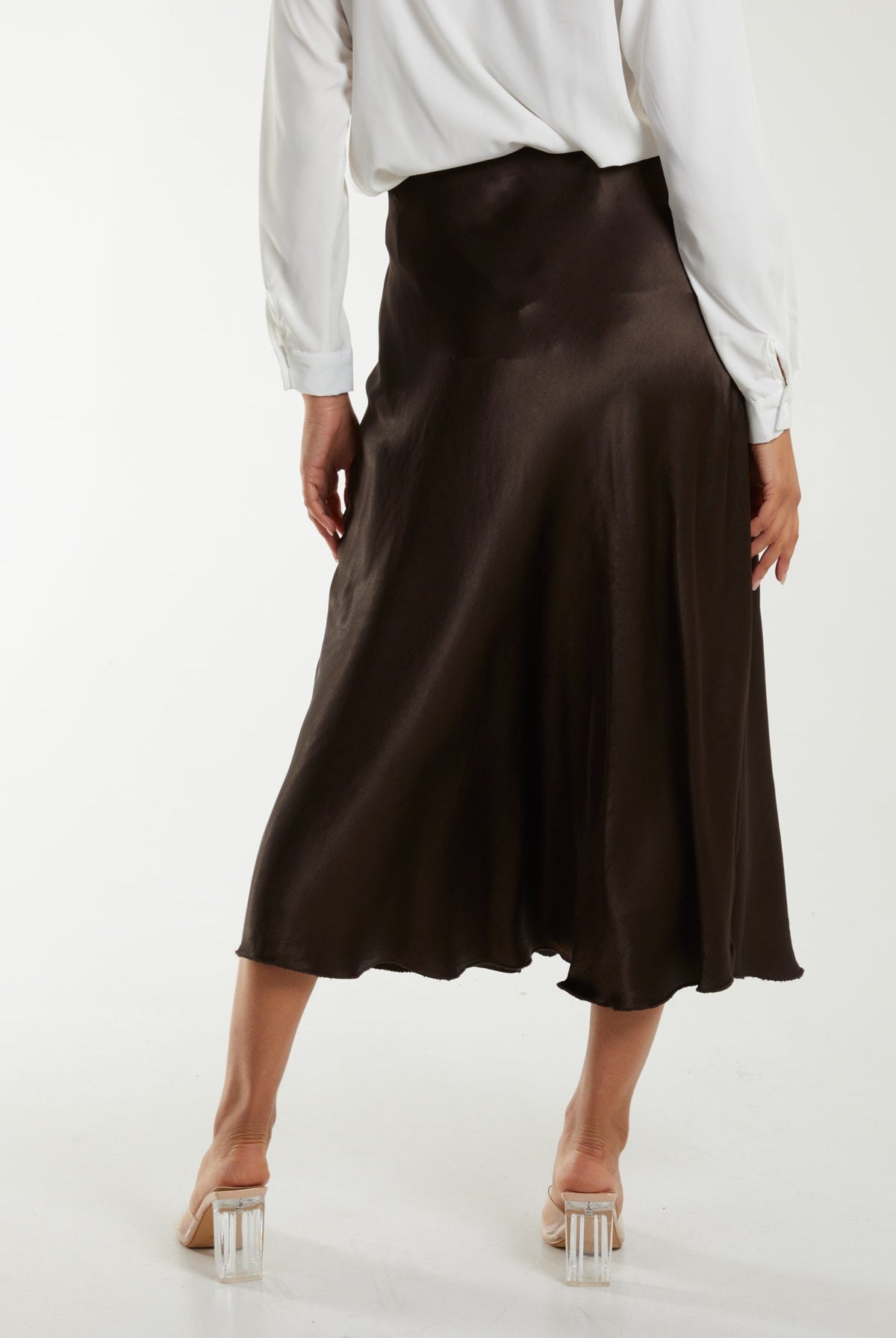 Waistband Satin Midi Skirt Skirts WearAll