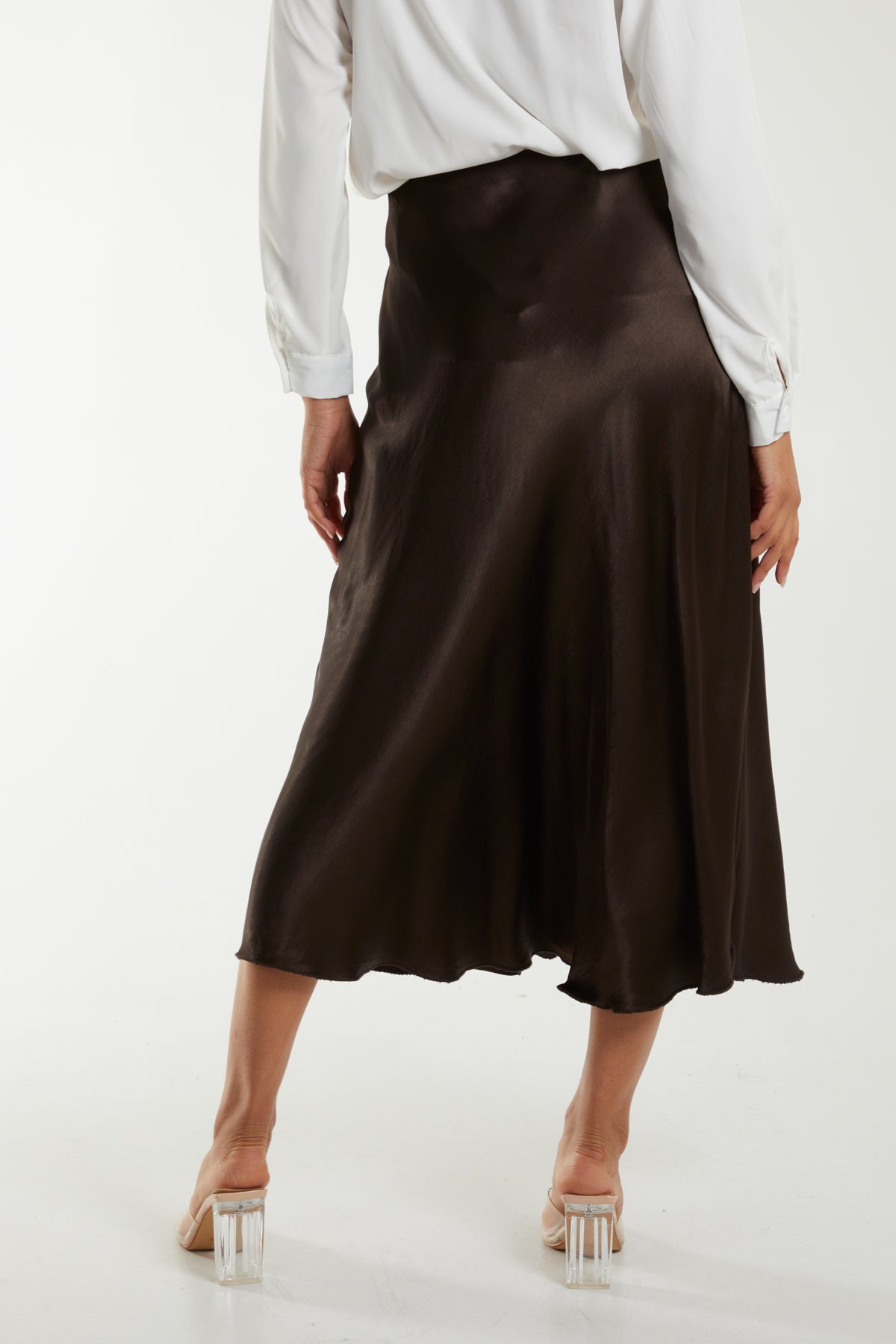 Waistband Satin Midi Skirt Skirts WearAll