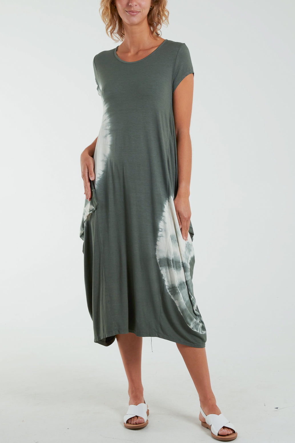 Tie Dye Parachute Midi Dress DMF2 WearAll Dark Khaki One Size