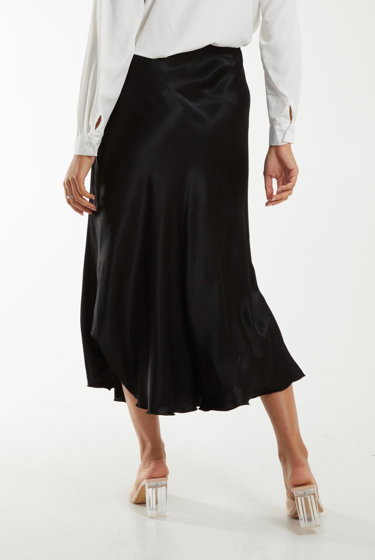 Waistband Satin Midi Skirt Skirts WearAll