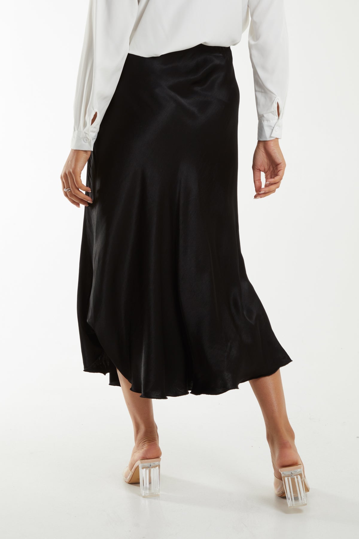 Waistband Satin Midi Skirt Skirts WearAll