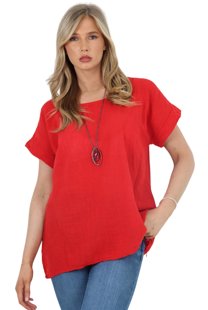 Italian Short Sleeve Necklace Top Tops WearAll Red 8-10