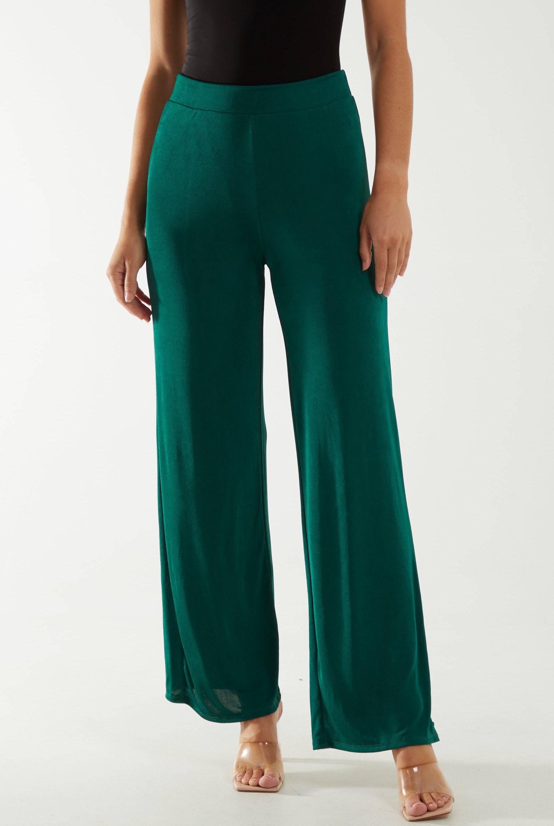 Wide Leg Acetate Trousers Trousers WearAll Bottle Green One Size