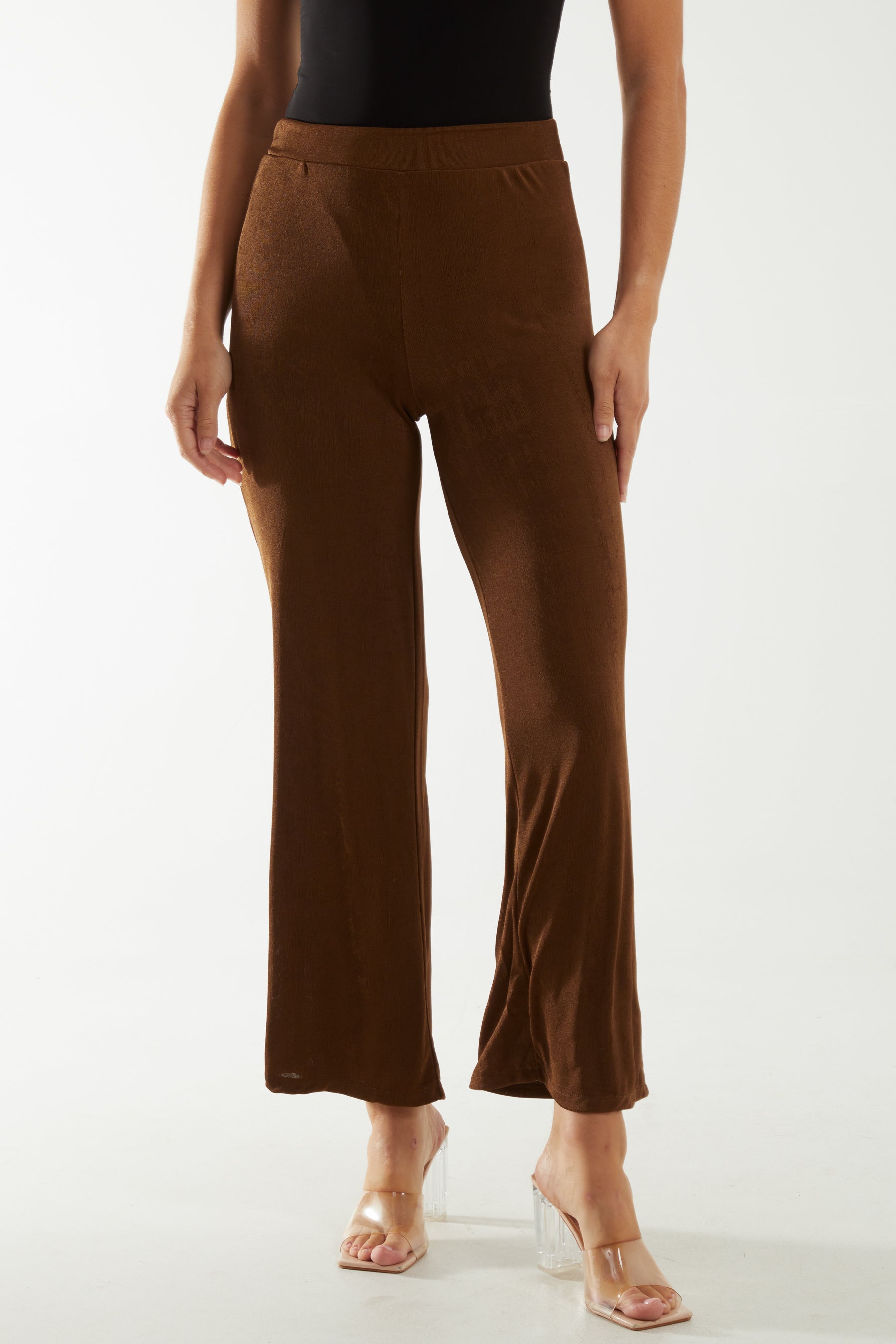 Wide Leg Acetate Trousers Trousers WearAll Brown One Size