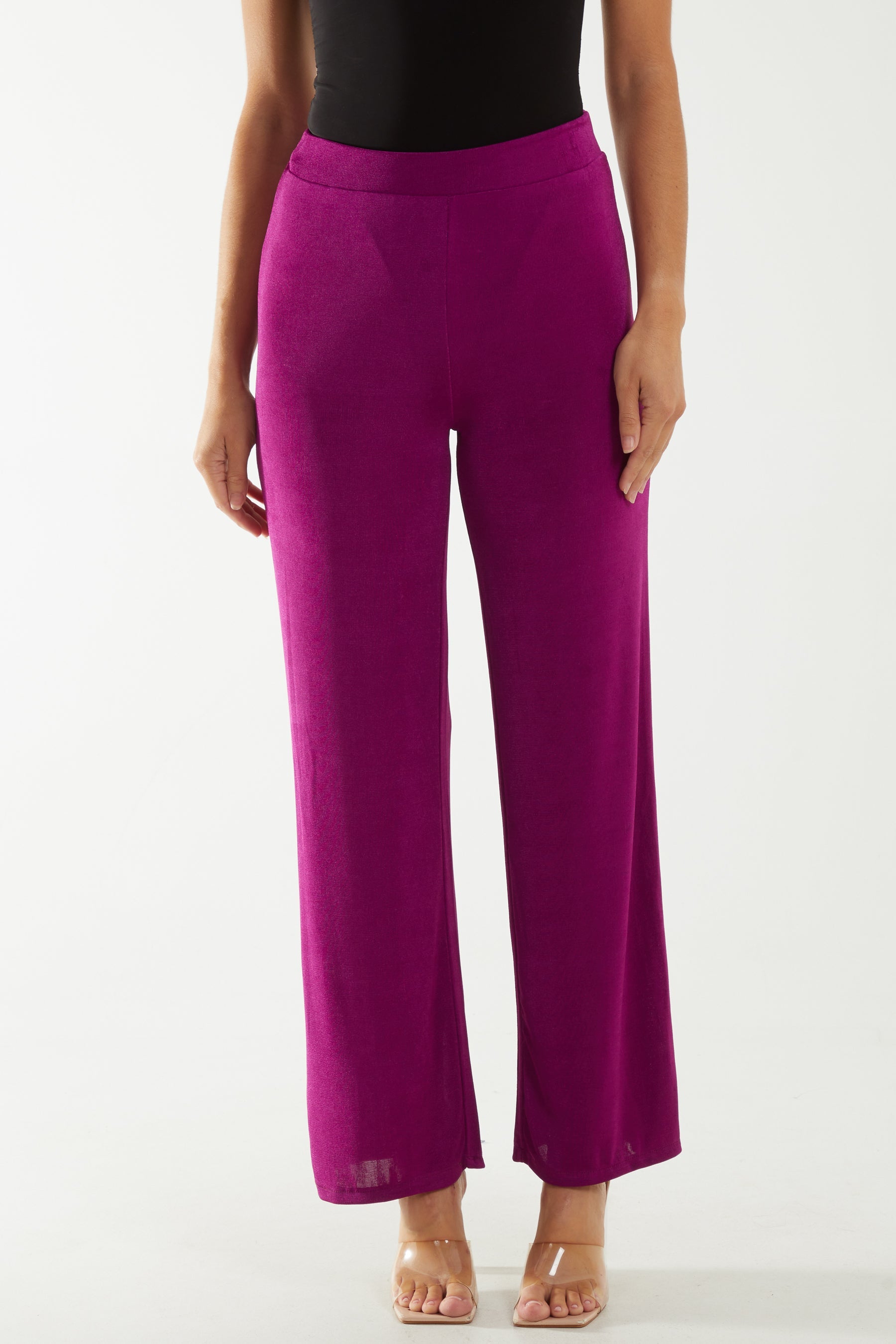 Wide Leg Acetate Trousers Trousers WearAll Magenta One Size