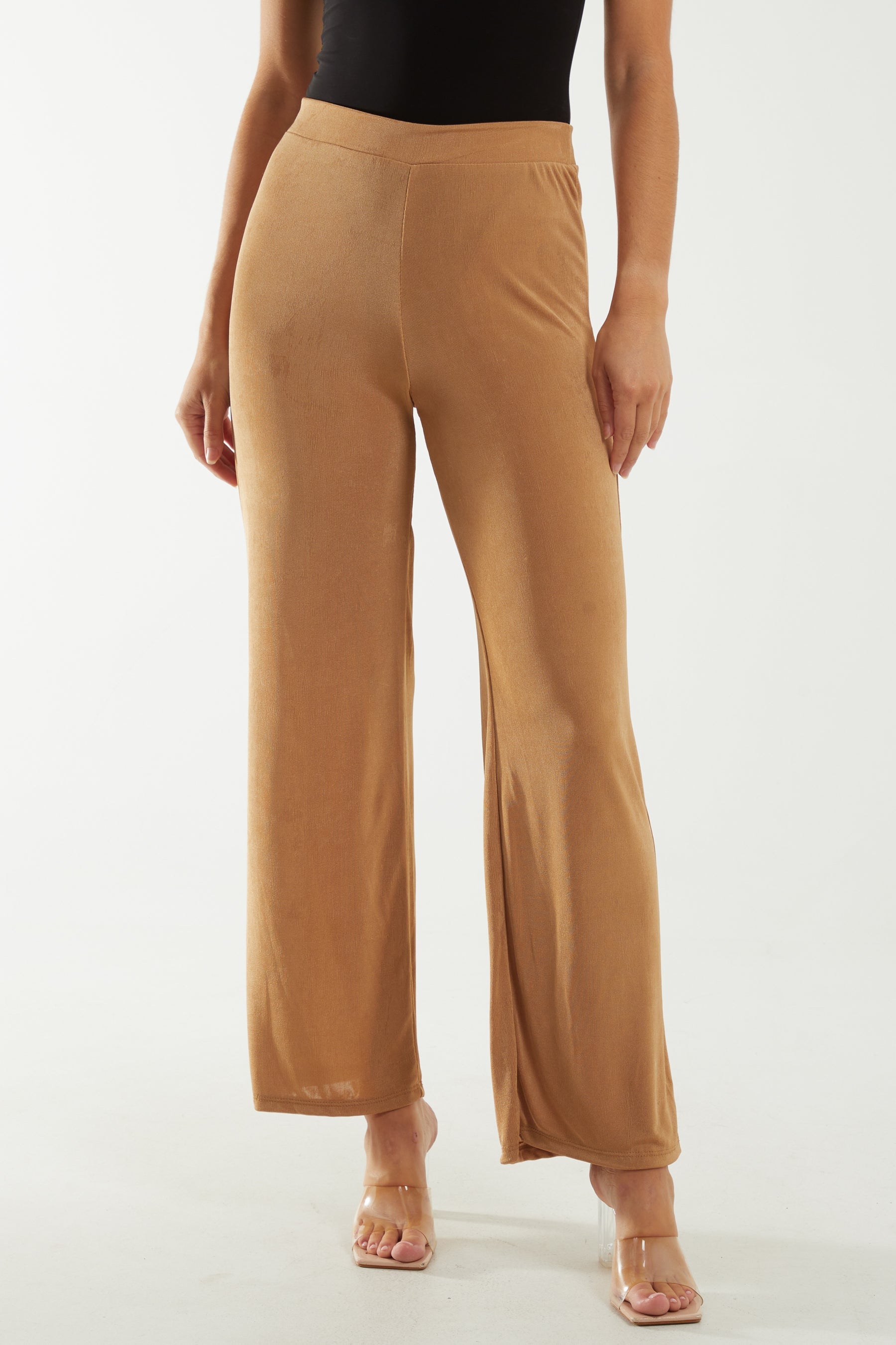 Wide Leg Acetate Trousers Trousers WearAll Camel One Size