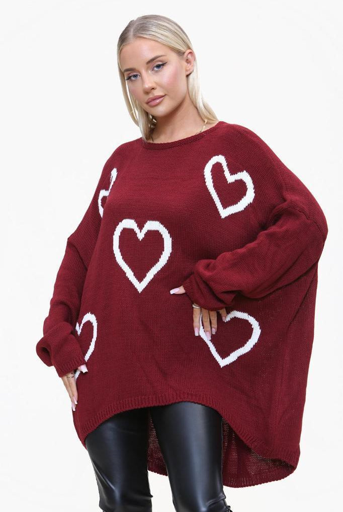 Heart Print Oversized Jumper Jumper & Cardigan WearAll