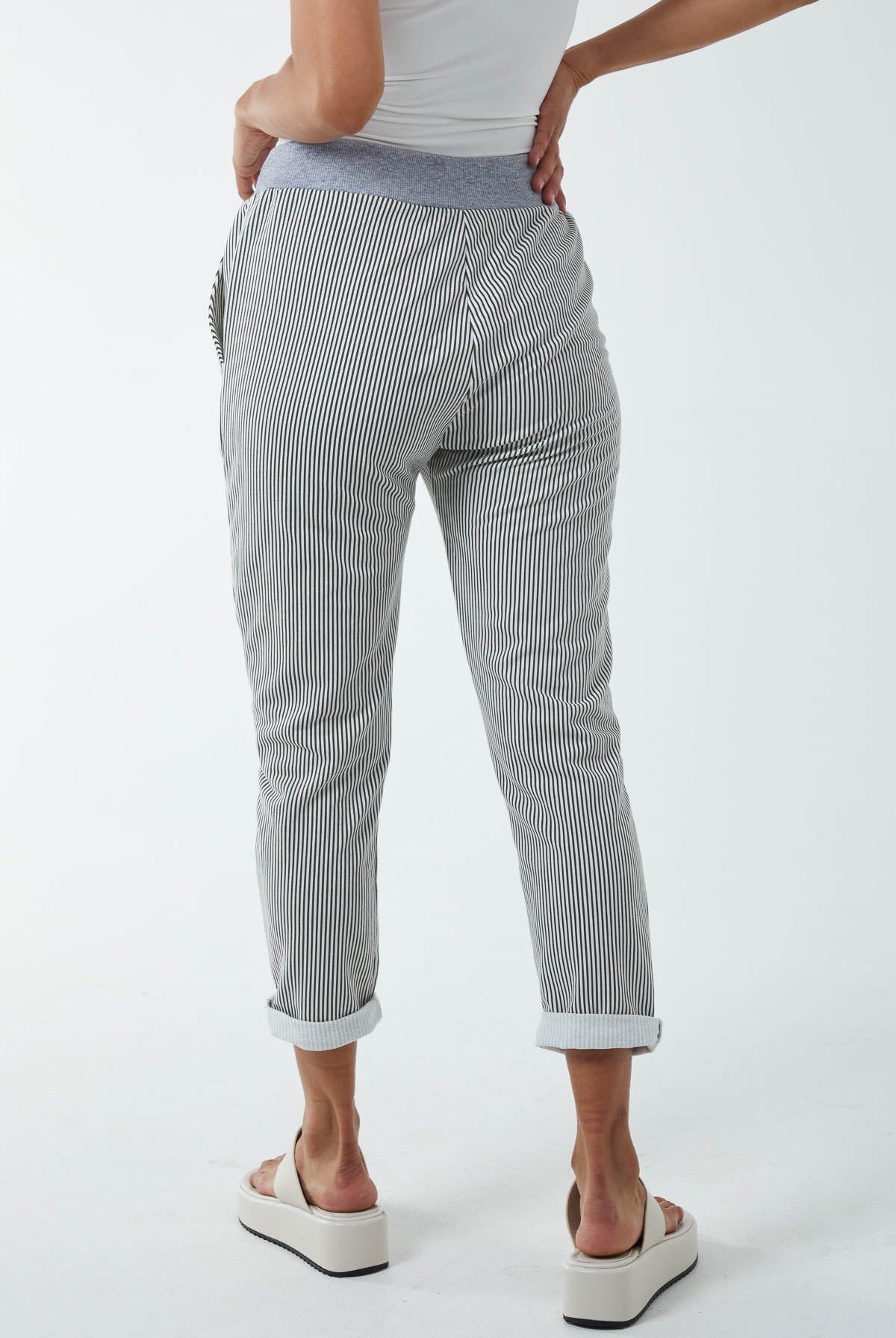 Pinstripe Contrast Waist Trousers Trousers WearAll