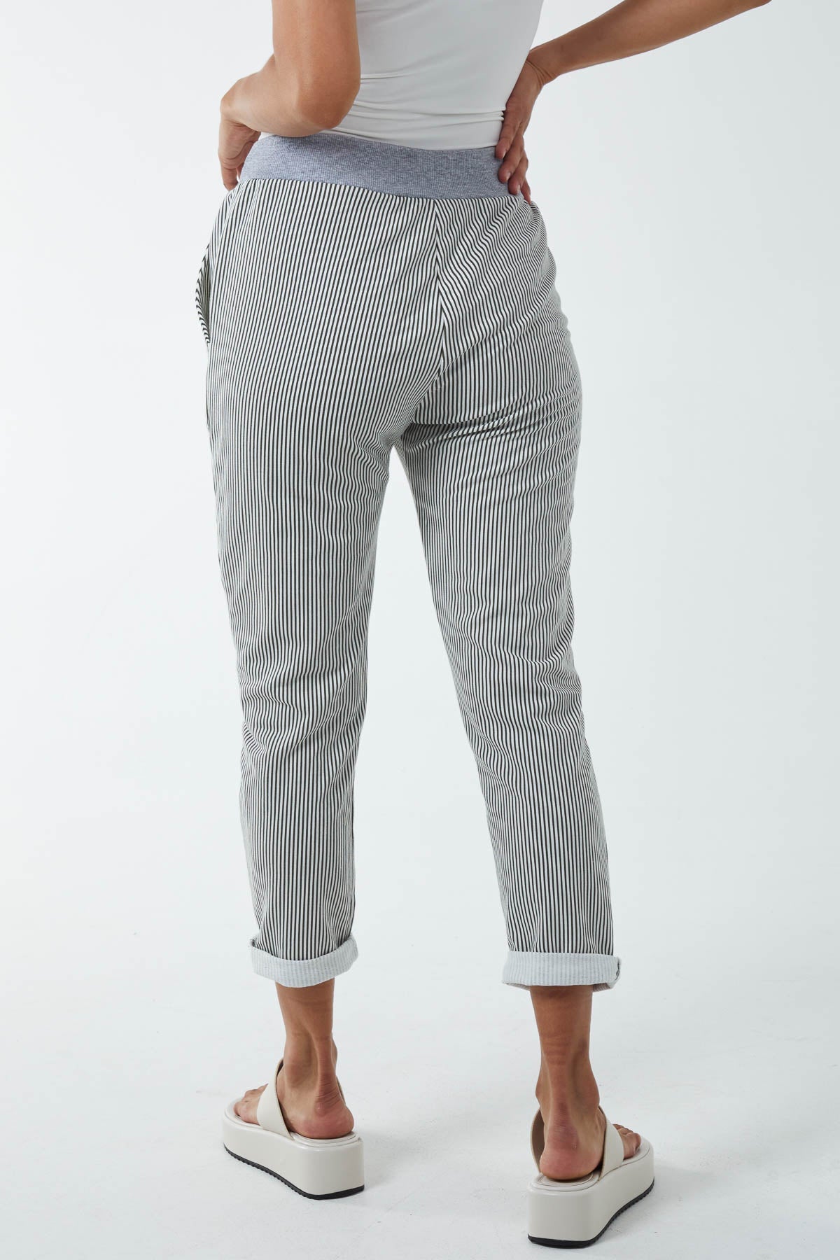Pinstripe Contrast Waist Trousers Trousers WearAll