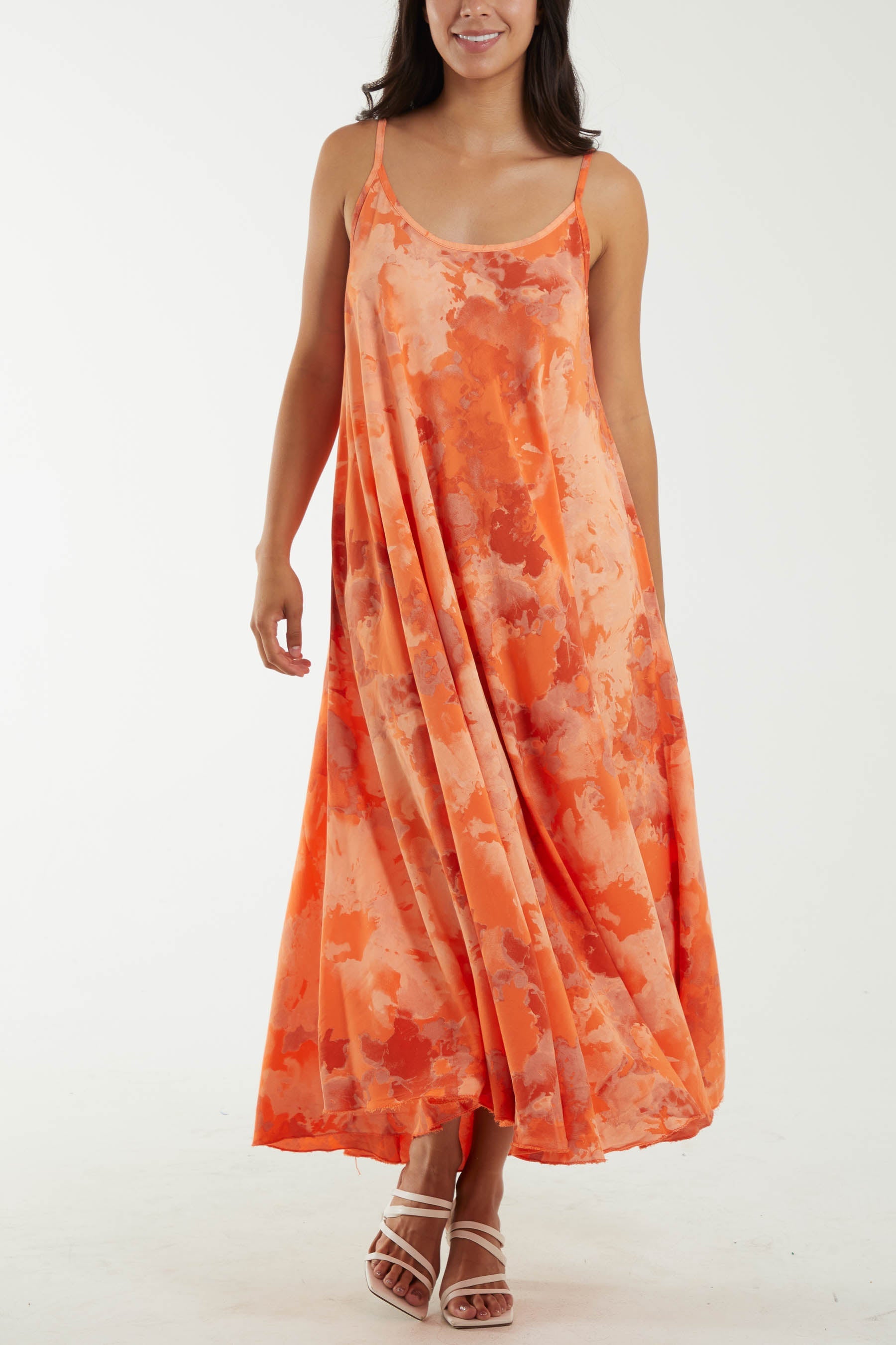 Smoky Print Cami Relaxed Fit Jumpsuit Dresses WearAll Orange One Size