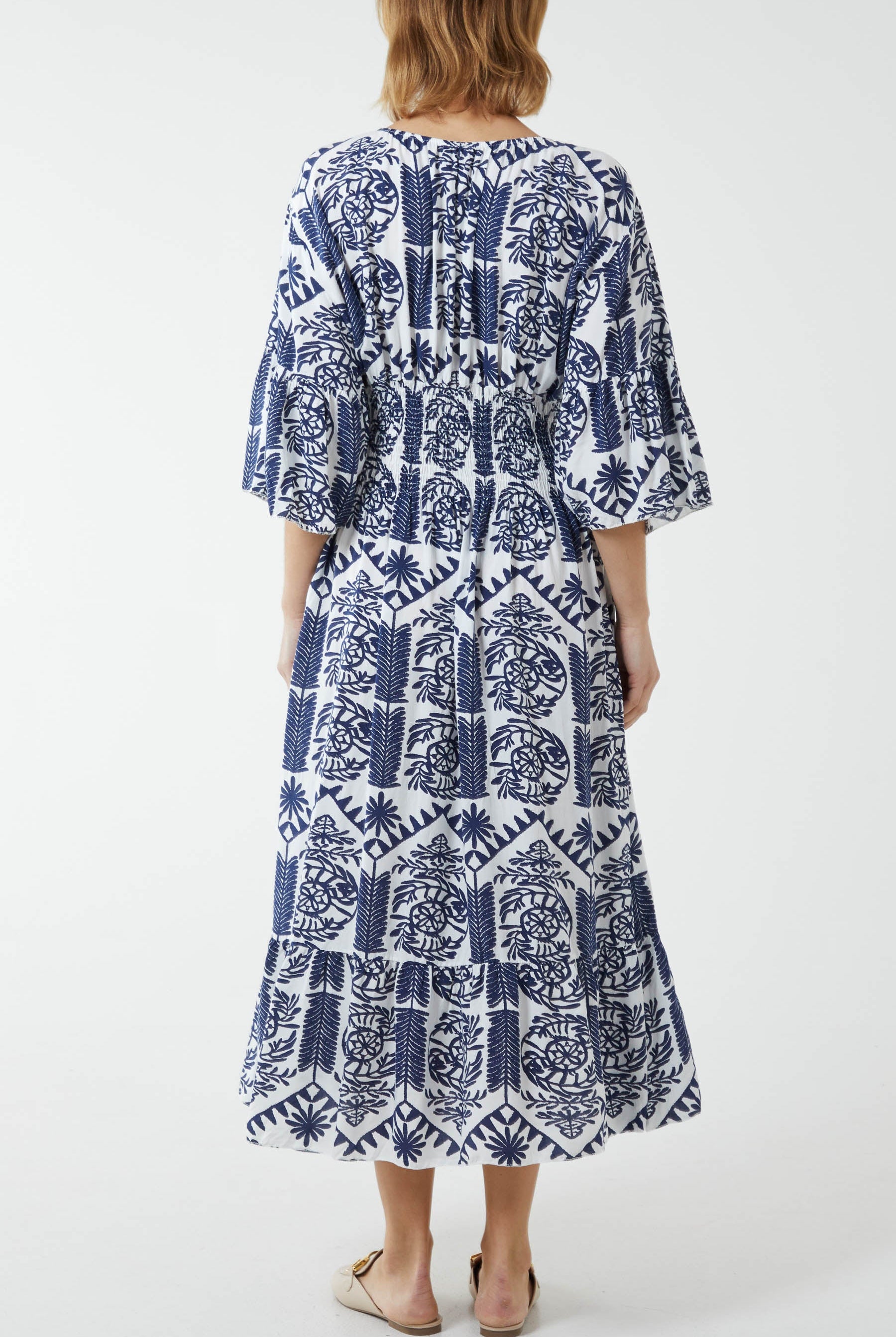 Baroque Floral Shirred Midi Dress DMF2 WearAll