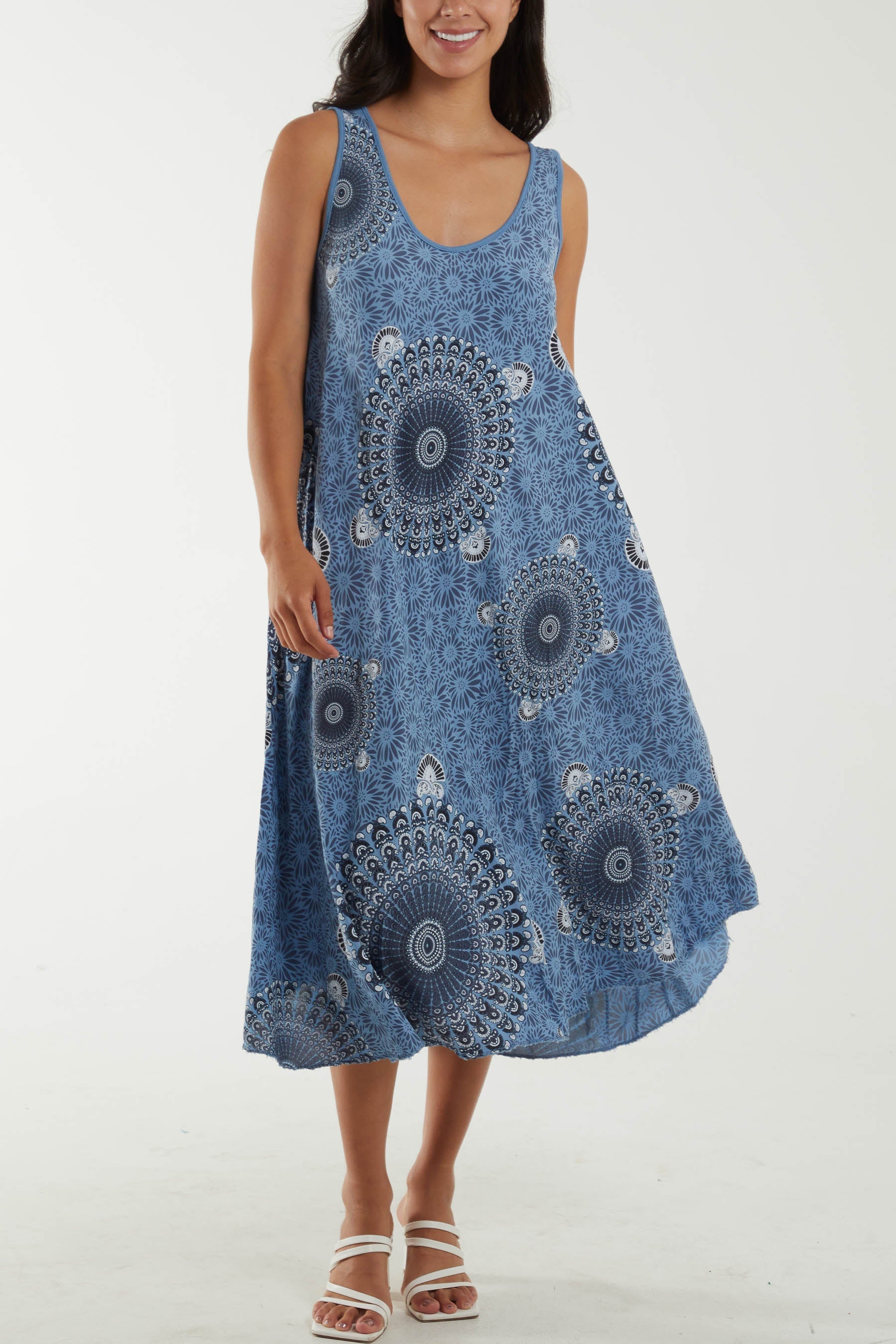 Mandala Relaxed Fit Sleeveless Midi Dress Dresses WearAll Denim One Size