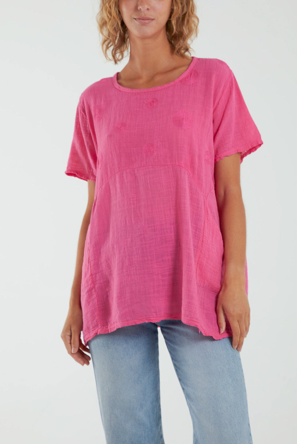 Embroidery Spirals Pocket Top Tops WearAll Hot Pink One Size