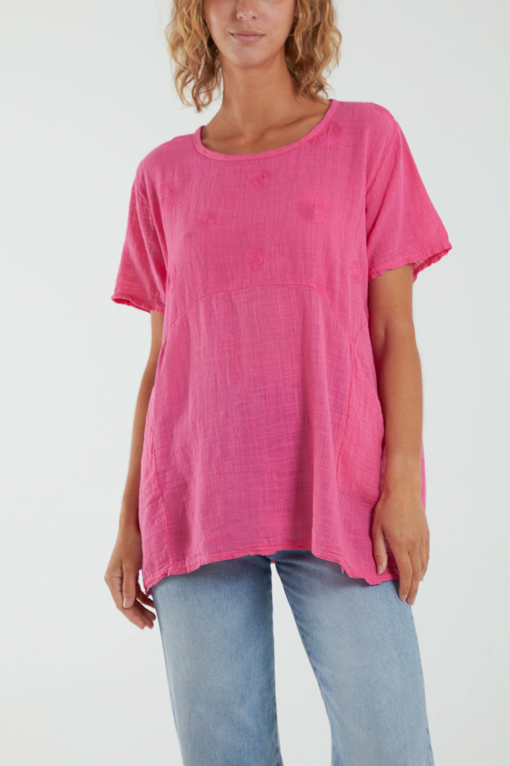Embroidery Spirals Pocket Top Tops WearAll Hot Pink One Size