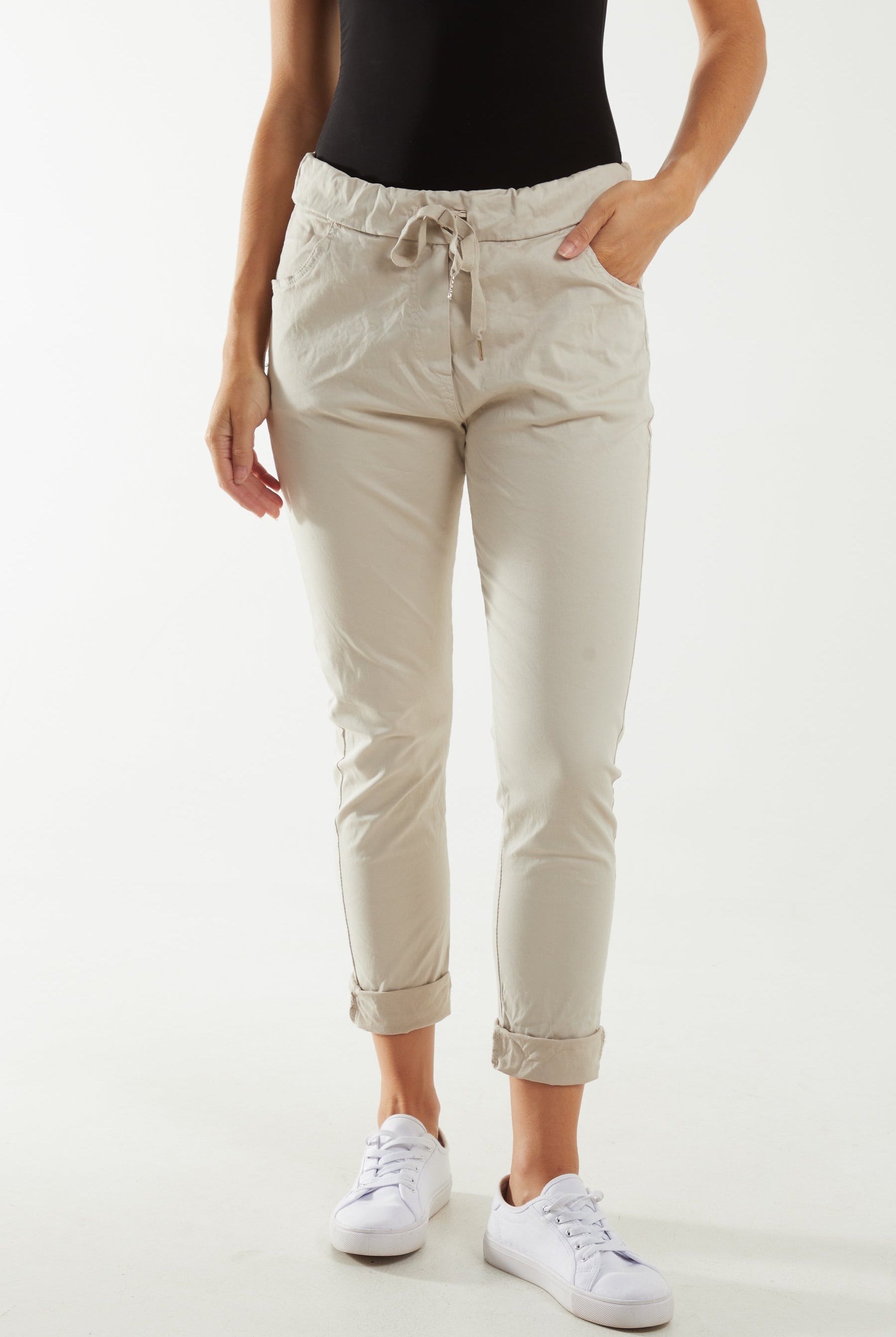 Magic Drawstring Pockets Crushed Trouser Trousers WearAll Beige One Size