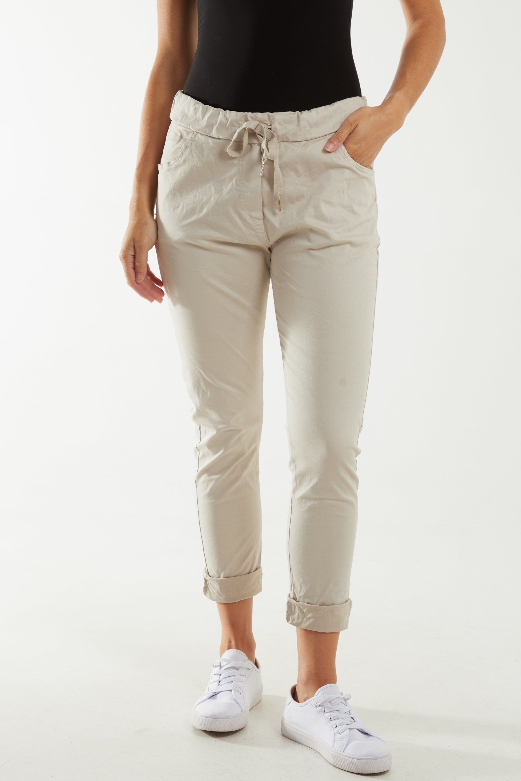 Magic Drawstring Pockets Crushed Trouser Trousers WearAll Beige One Size