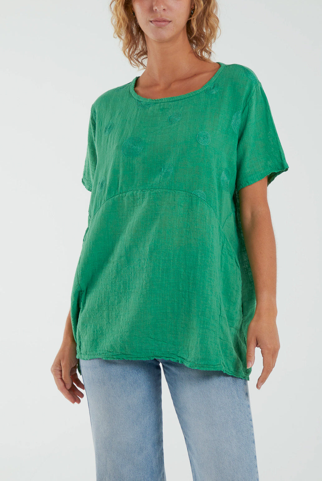 Embroidery Spirals Pocket Top Tops WearAll Jade One Size