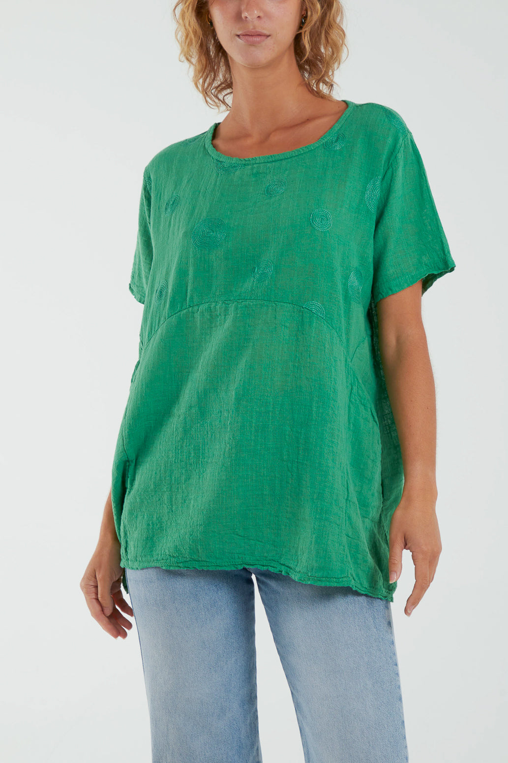 Embroidery Spirals Pocket Top Tops WearAll Jade One Size