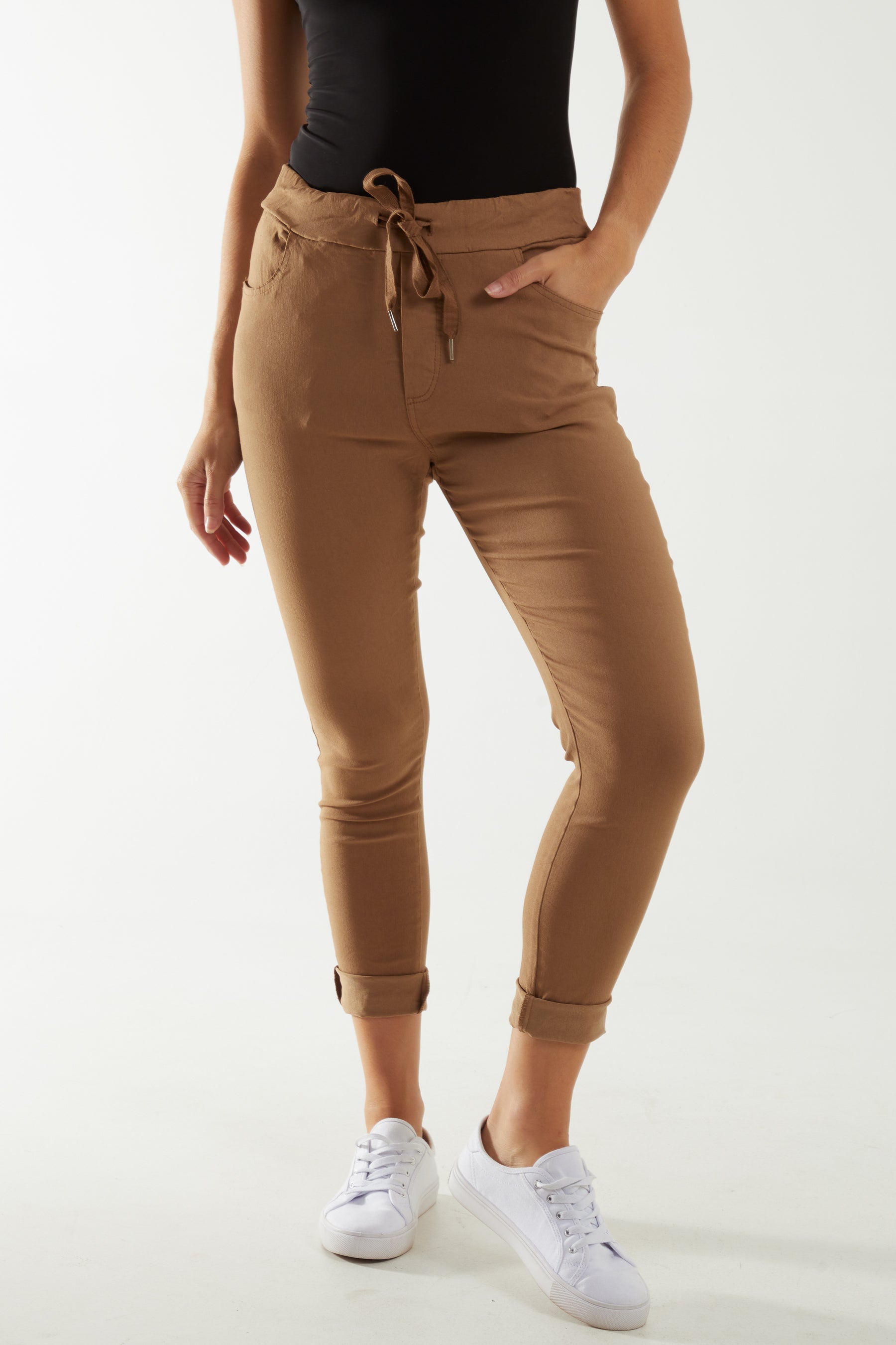 Magic Drawstring Pockets Crushed Trouser Trousers WearAll Camel One Size