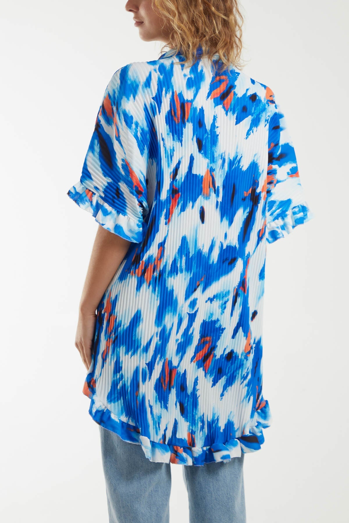 Abstract Tie Dye Frill Hem Plisse Shirt Dresses WearAll