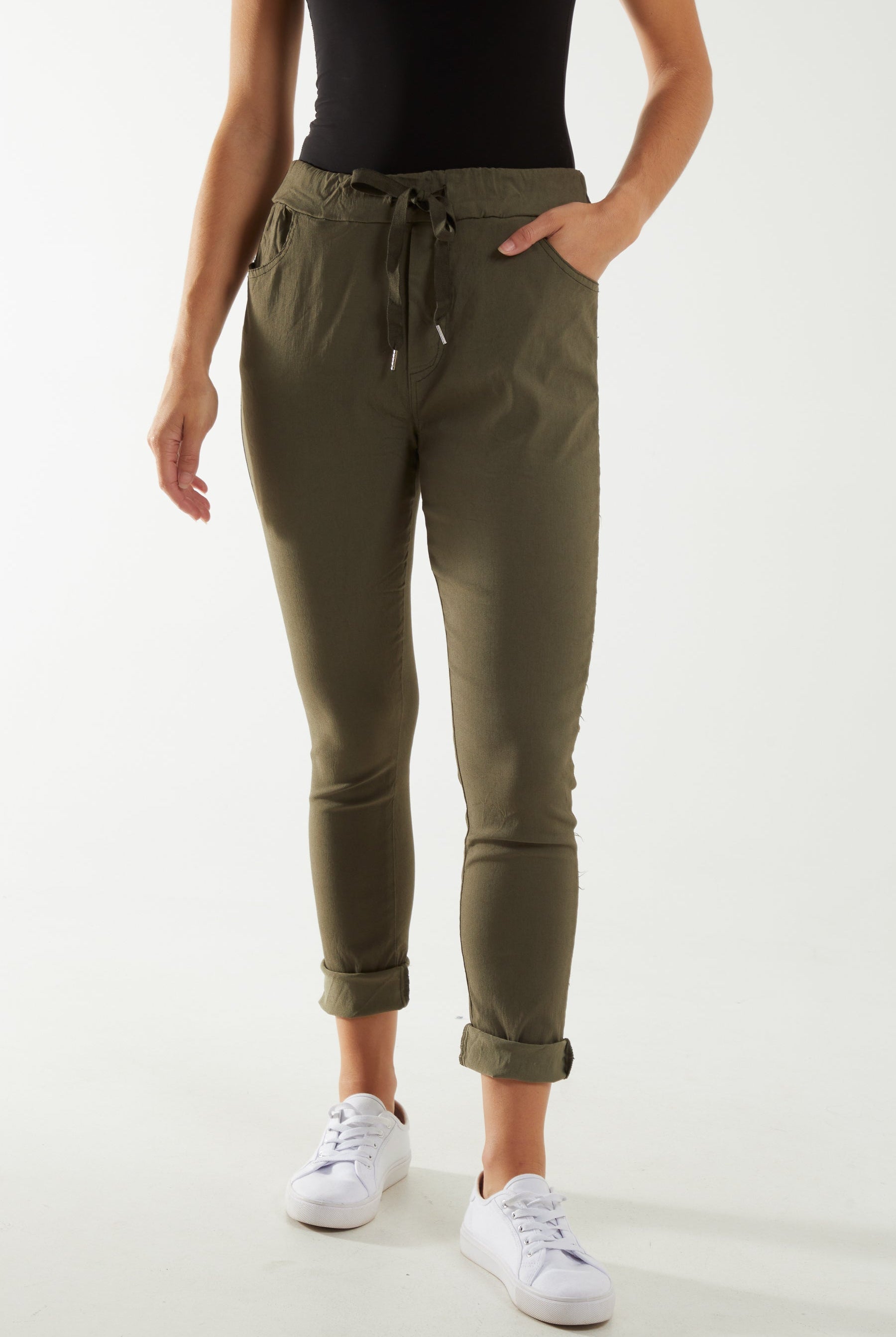 Magic Drawstring Pockets Crushed Trouser Trousers WearAll Khaki One Size