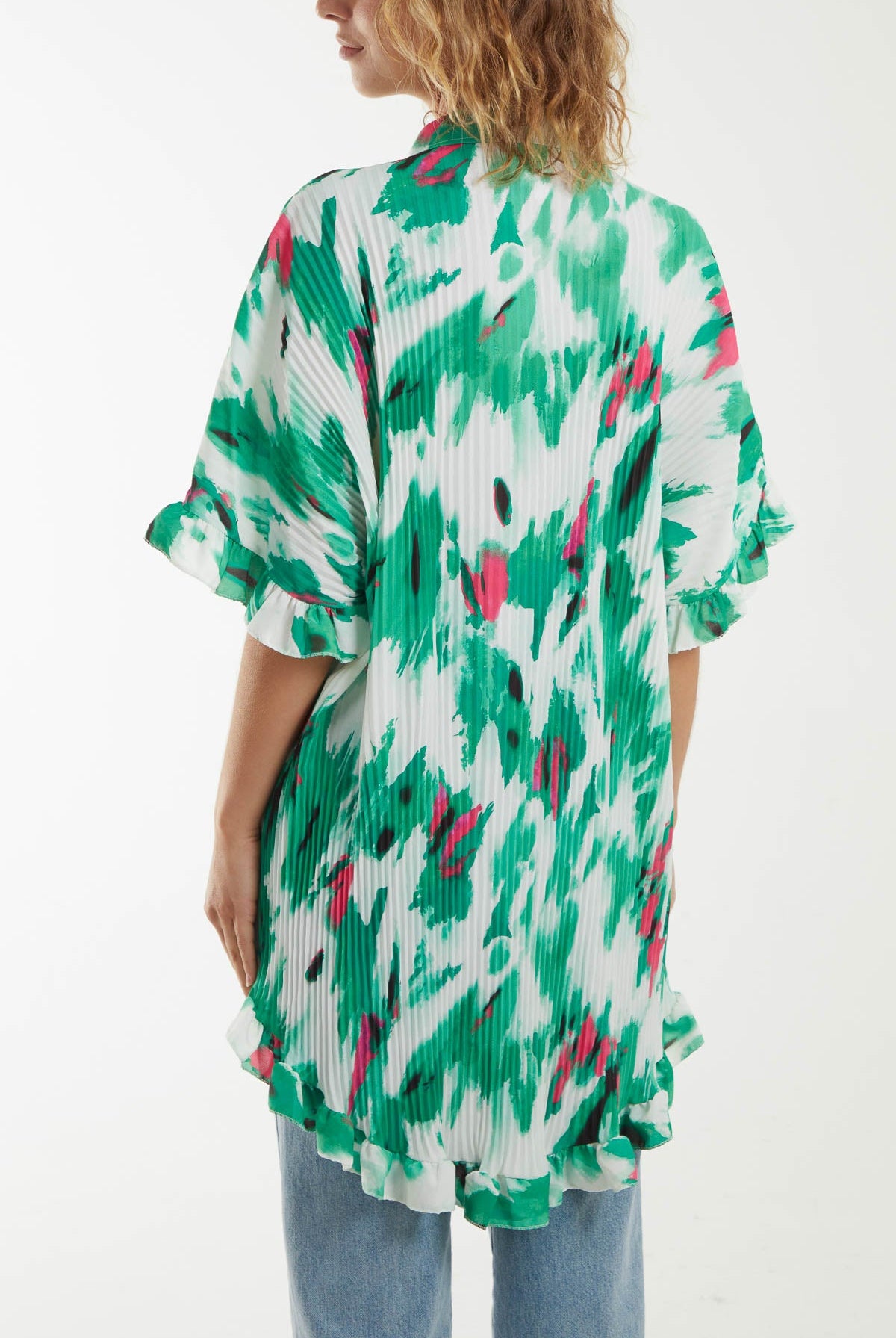 Abstract Tie Dye Frill Hem Plisse Shirt Dresses WearAll