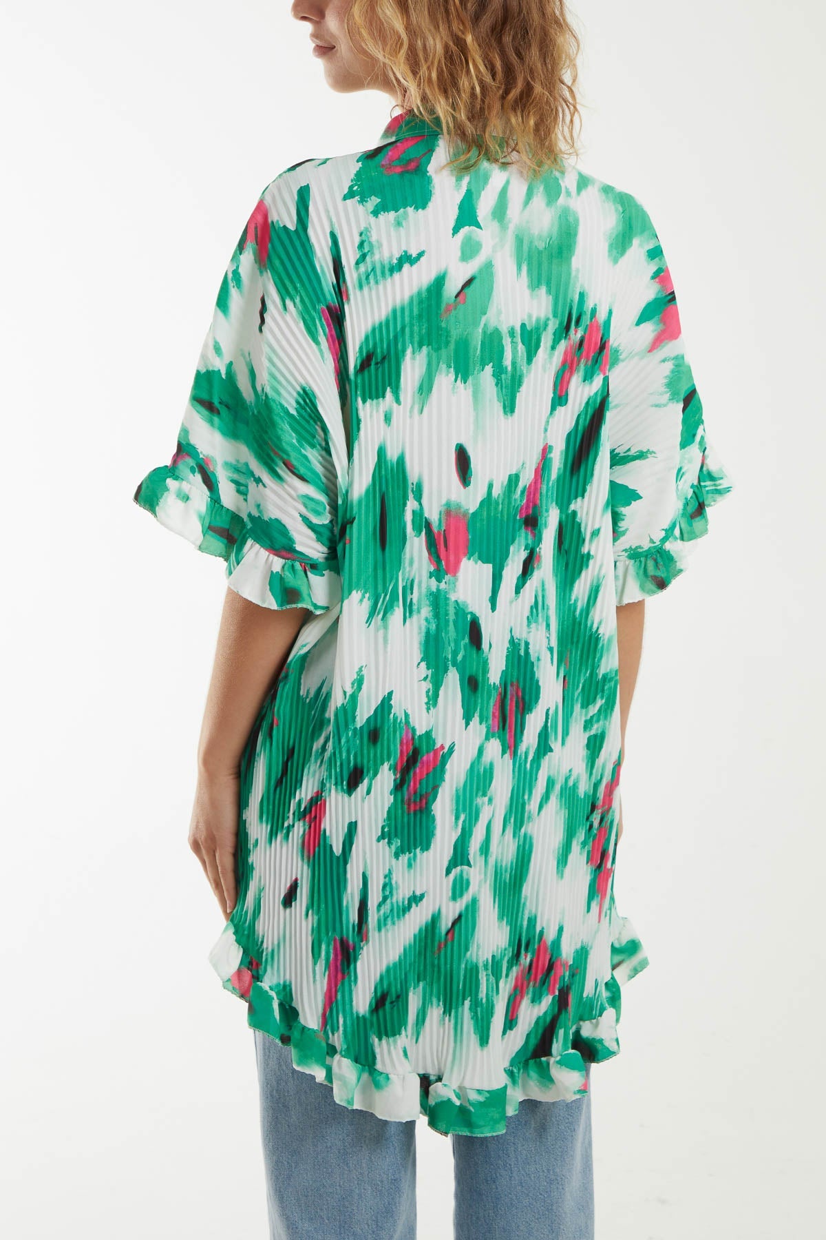 Abstract Tie Dye Frill Hem Plisse Shirt Dresses WearAll