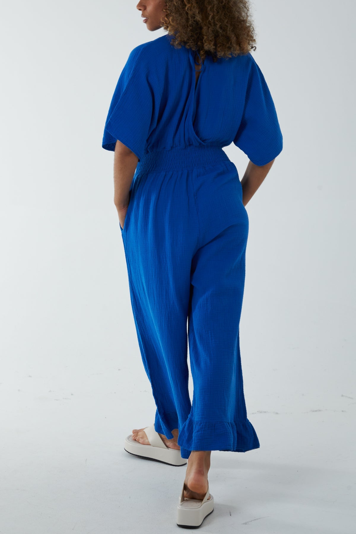 Double V-Neck Frilled Jumpsuit Jumpsuits WearAll