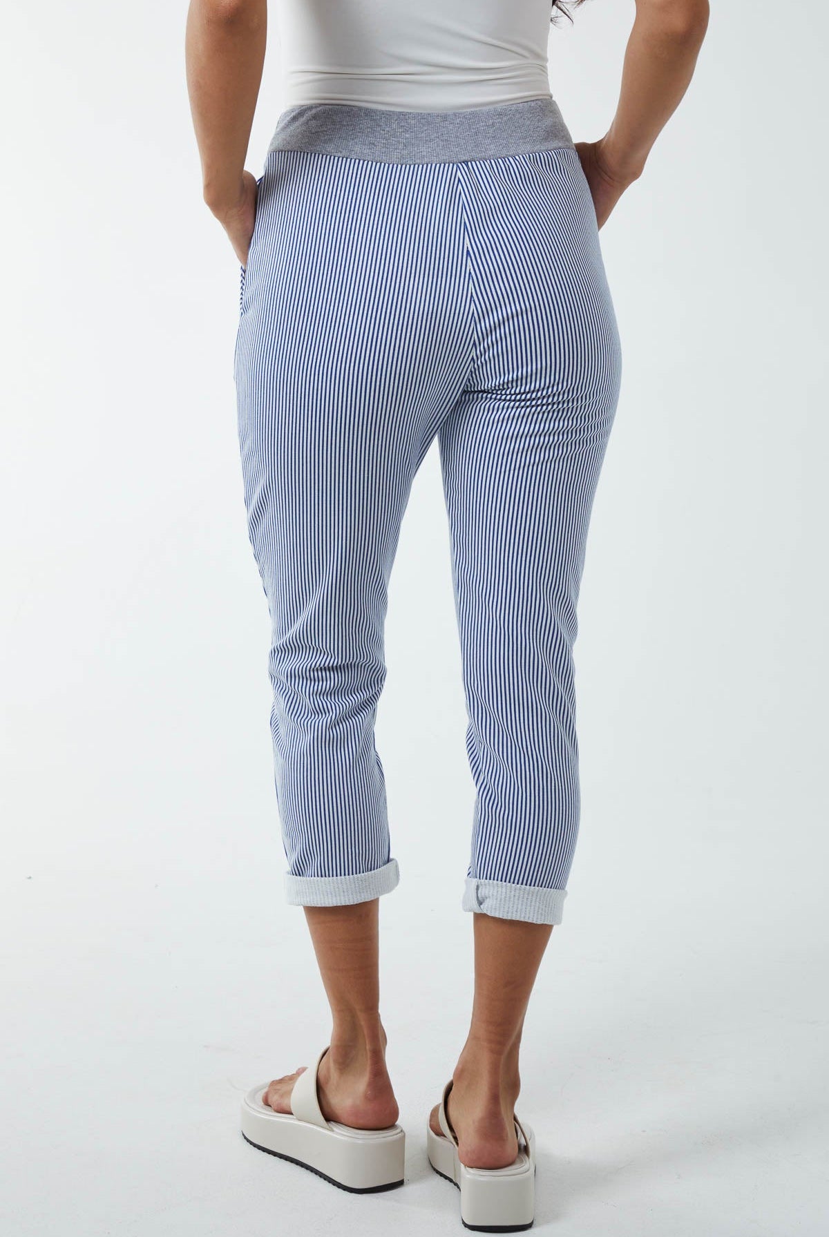 Pinstripe Contrast Waist Trousers Trousers WearAll