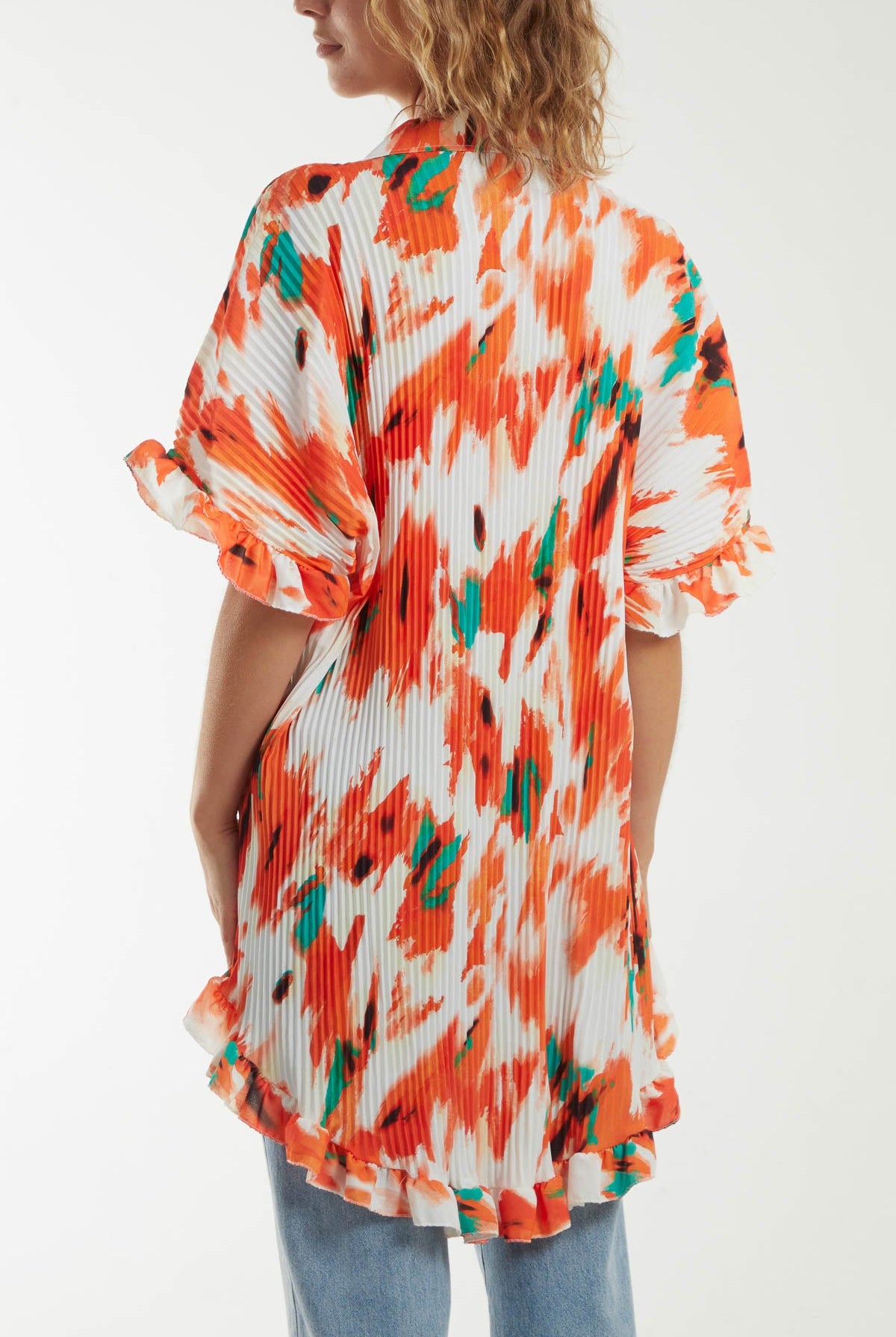 Abstract Tie Dye Frill Hem Plisse Shirt Dresses WearAll