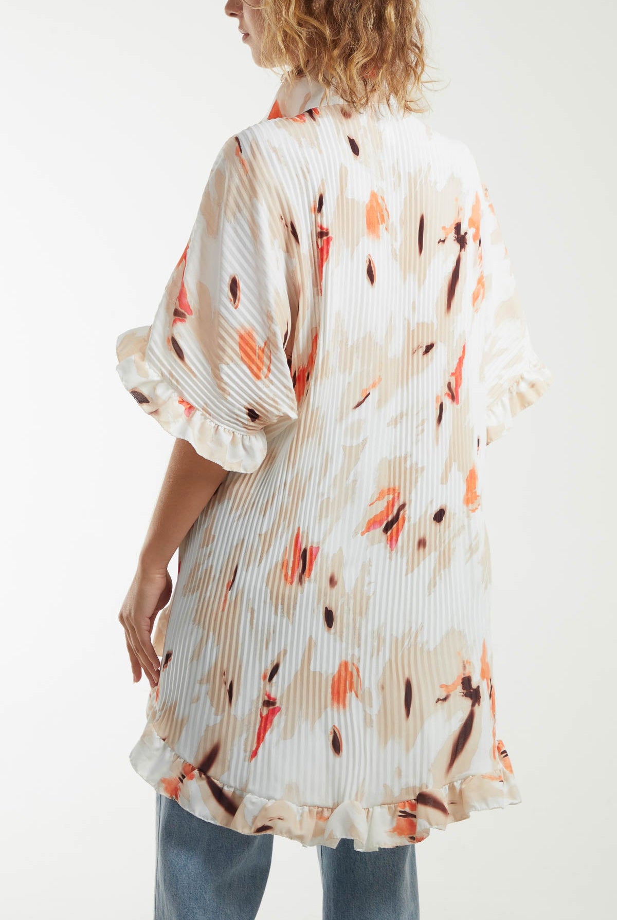 Abstract Tie Dye Frill Hem Plisse Shirt Dresses WearAll