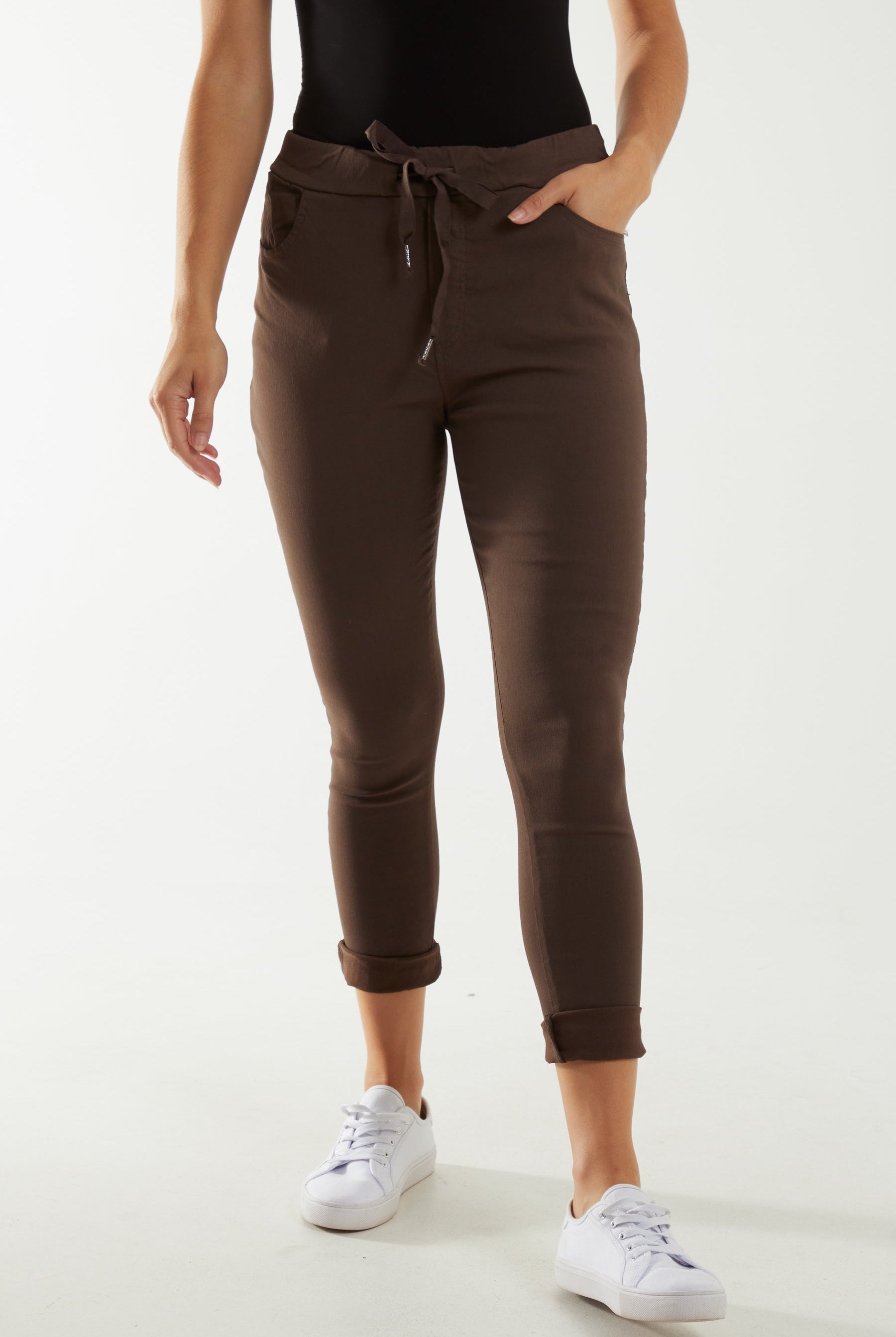 Magic Drawstring Pockets Crushed Trouser Trousers WearAll Chocolate One Size