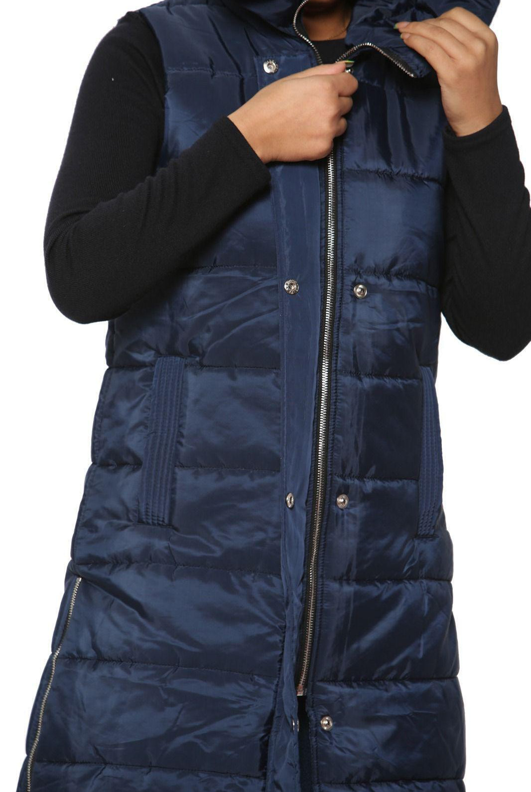 Long Line Hooded Puffer Gilet Jacket Zip Up Jacket WearAll