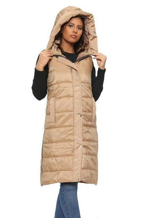 Long Line Hooded Puffer Gilet Jacket Zip Up Jacket WearAll