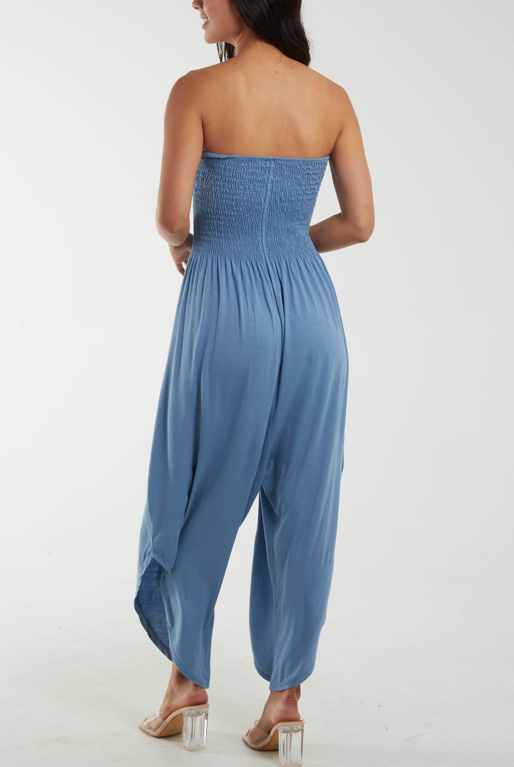 Shirred Top Asymmetric Hem Strapless Jumpsuit Dresses WearAll