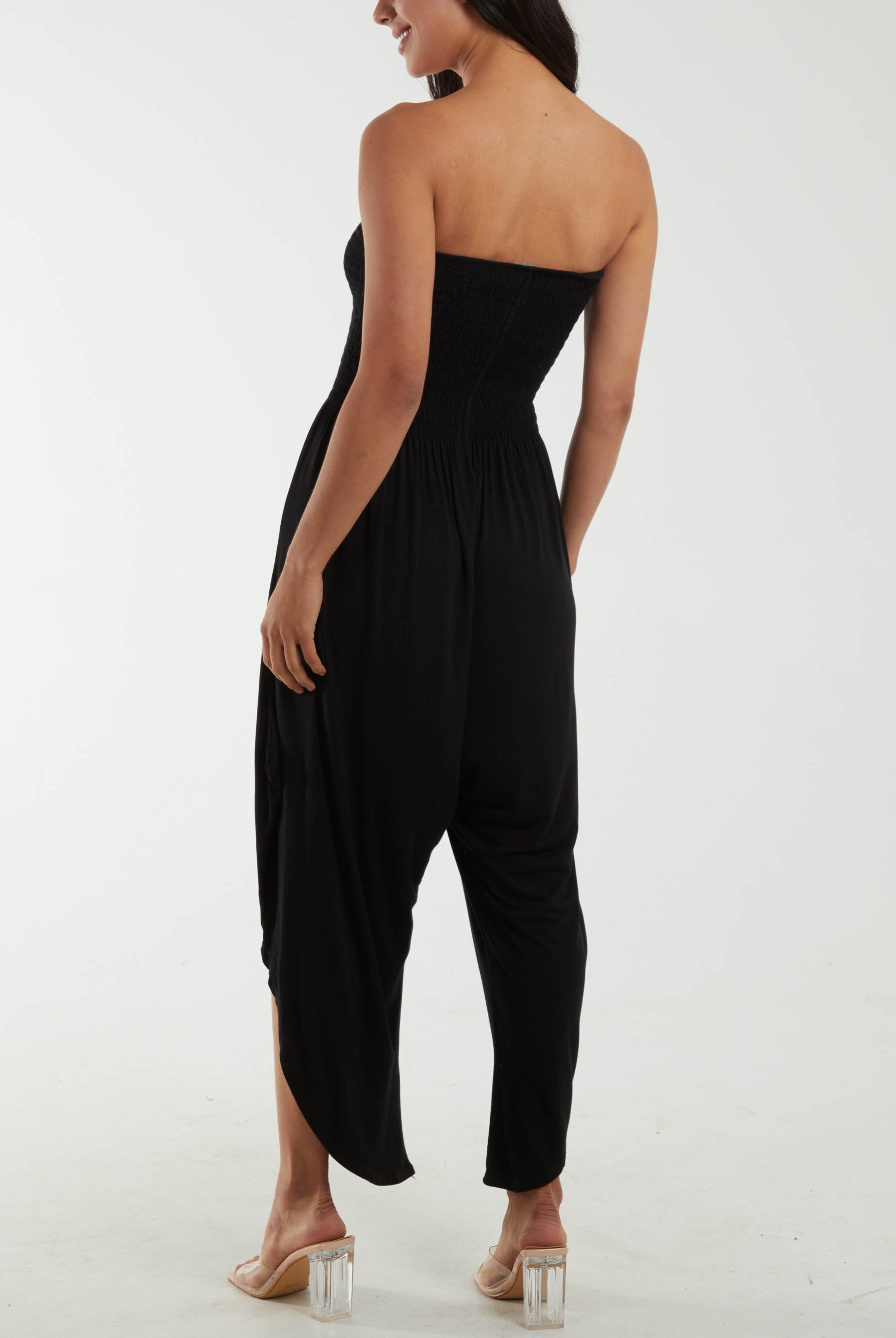 Shirred Top Asymmetric Hem Strapless Jumpsuit Dresses WearAll